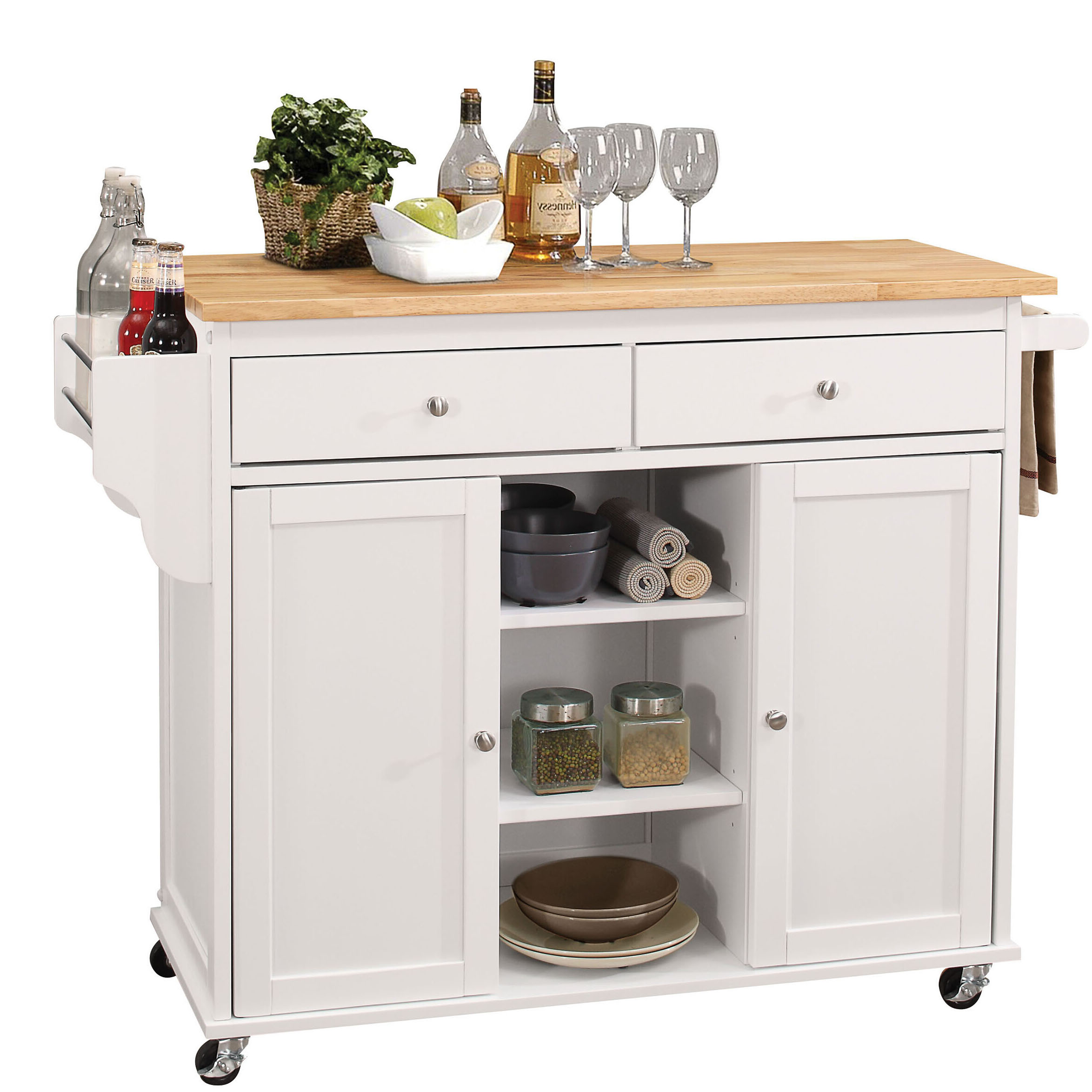 Natural and White 2-Door Kitchen Cart with 2 Drawers