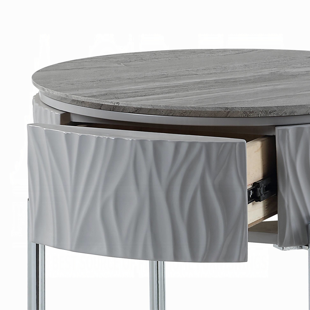 Grey High Gloss and Chrome End Table with Drawer