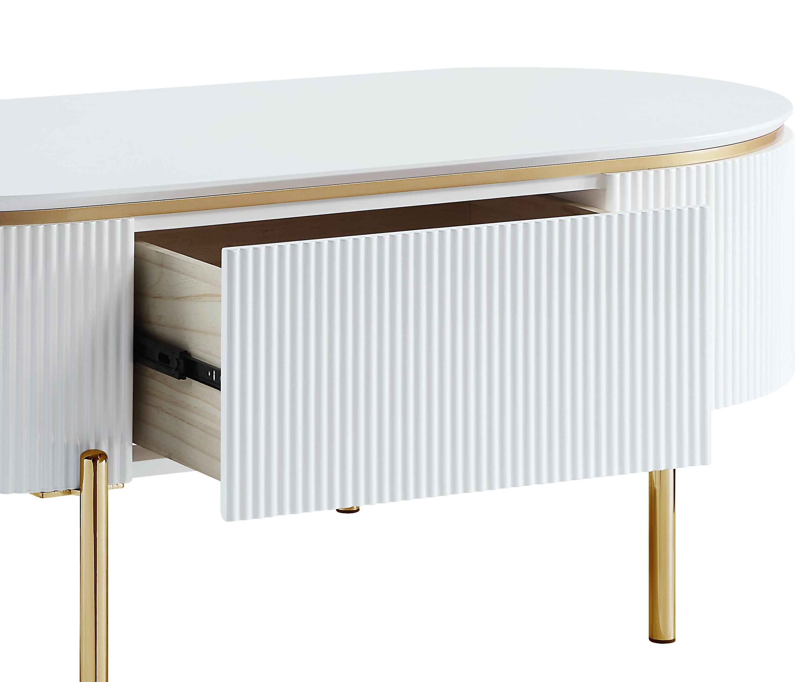 White High Gloss and Gold 1-Shelf Coffee Table