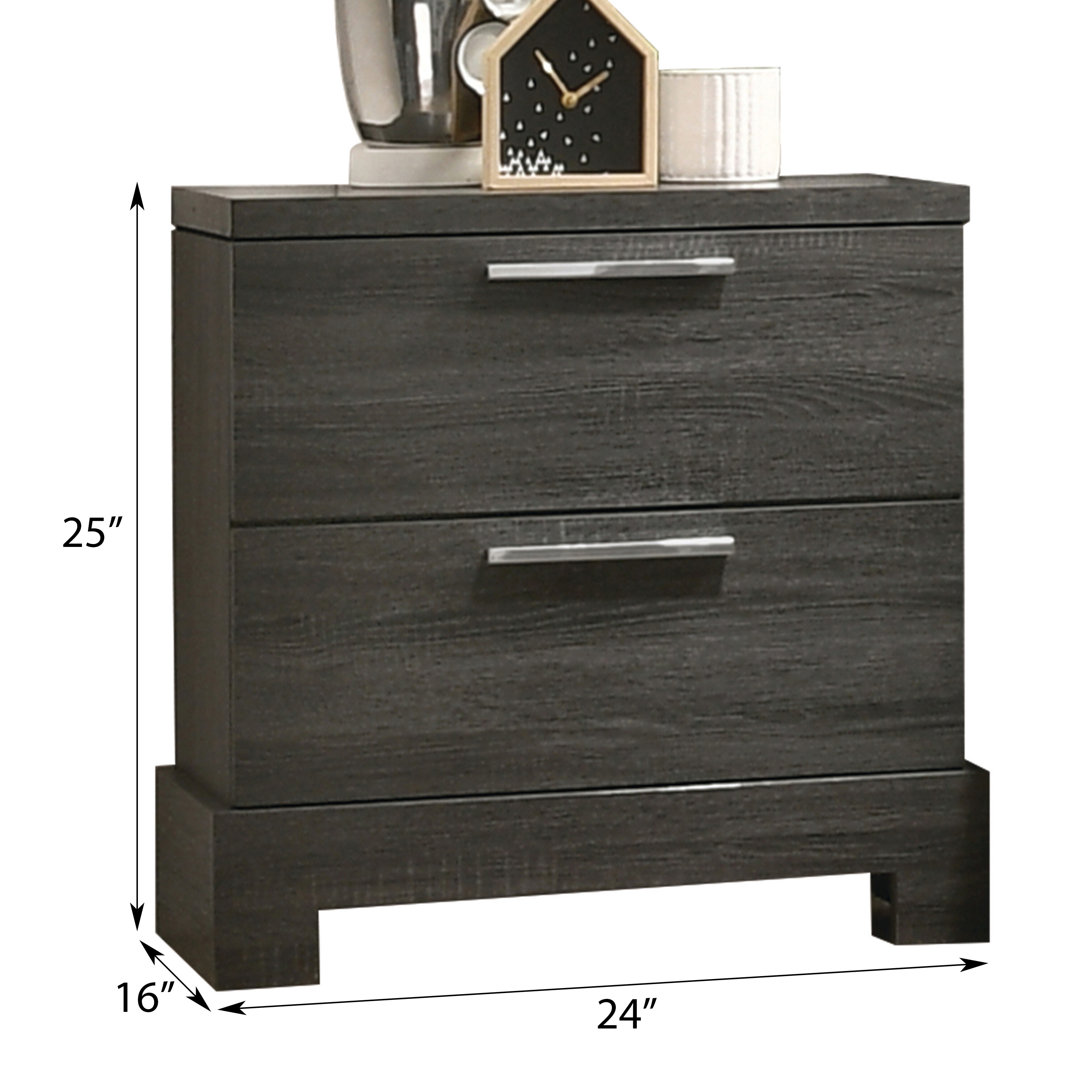 Grey Oak 2-Drawer Nightstand