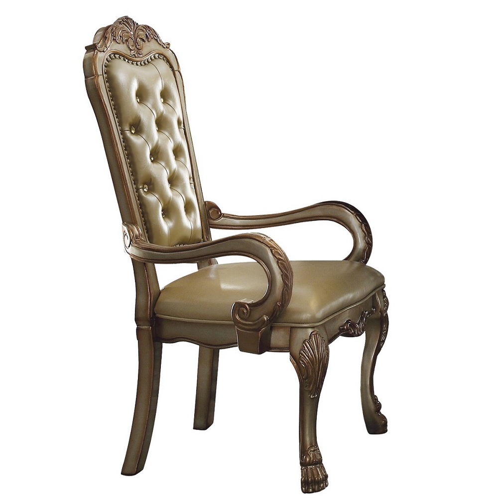 Bone and Gold Patina Tufted Arm Chair (Set of 2)