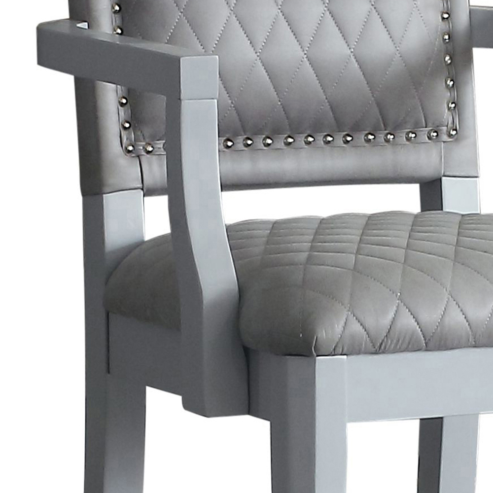 Two Tone Grey and Pearl Grey Upholstered Back Arm Chairs (Set of 2)