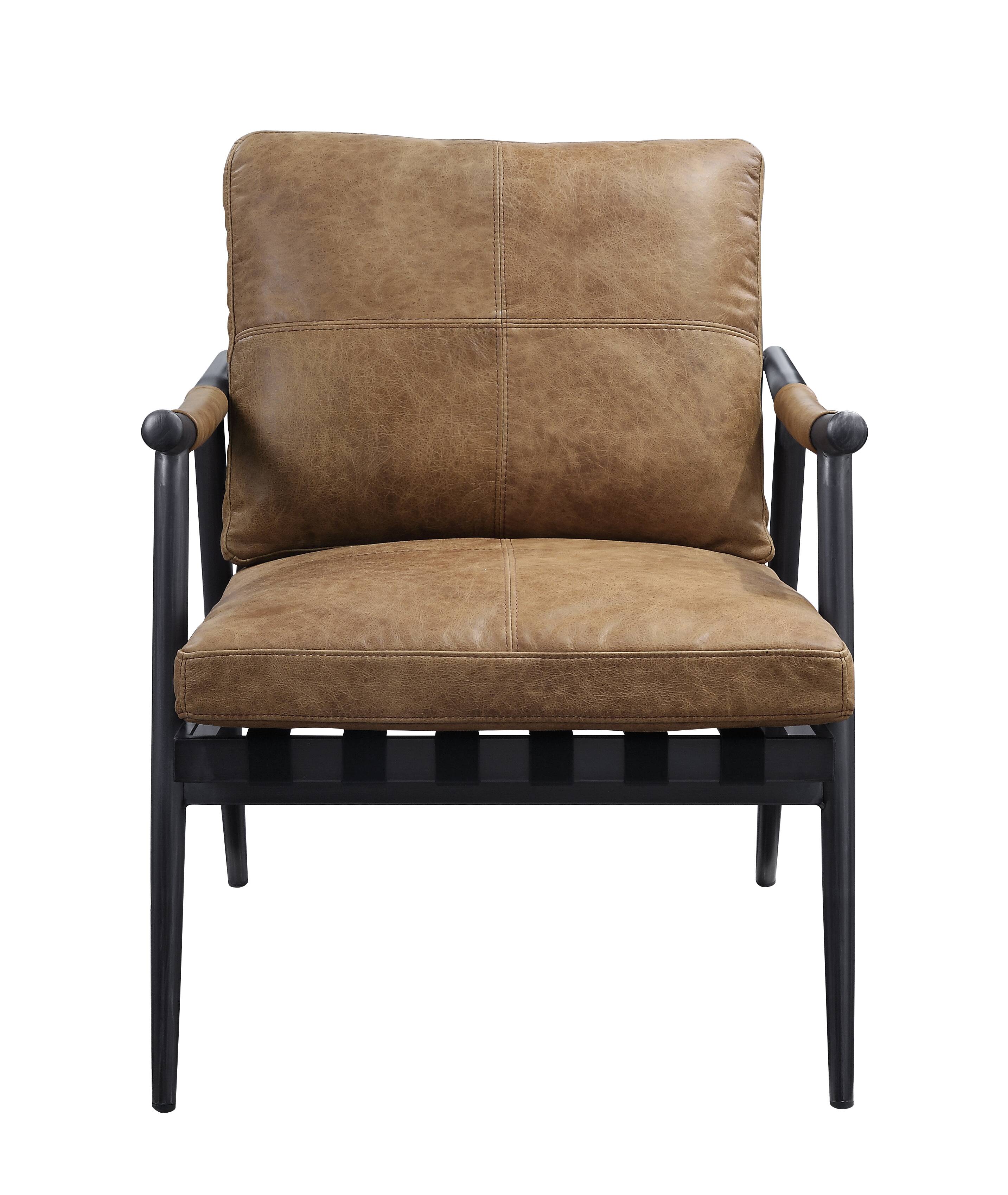 Berham Chestnut and Matt Iron Accent Chair with Metal Leg