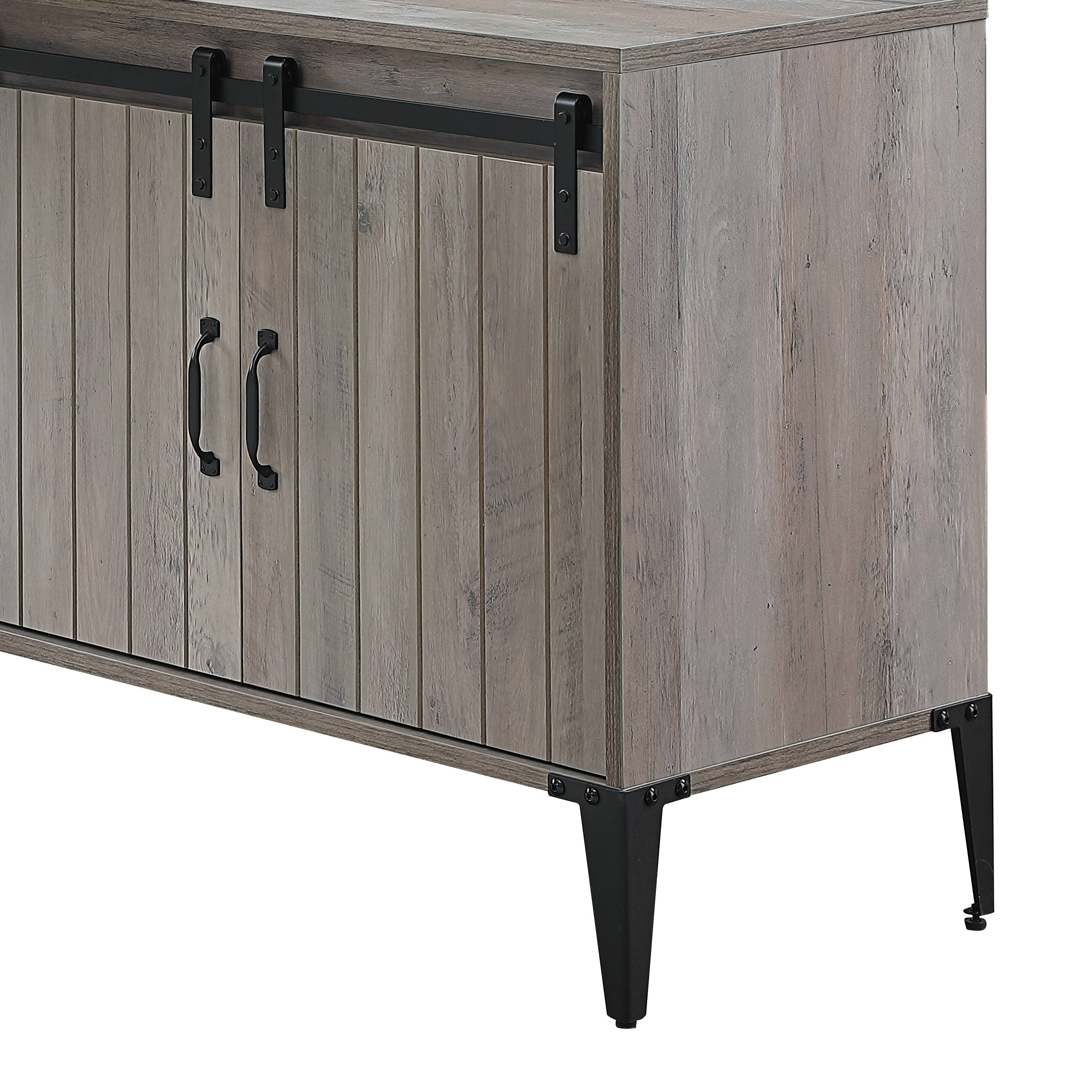 Grey Oak Writing Desk with Sliding Barn Door