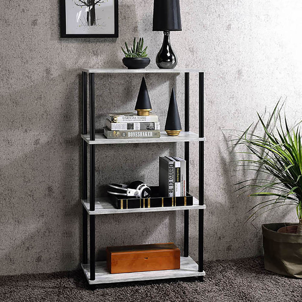 Antique White and Black Bookshelf with 4 Shelf