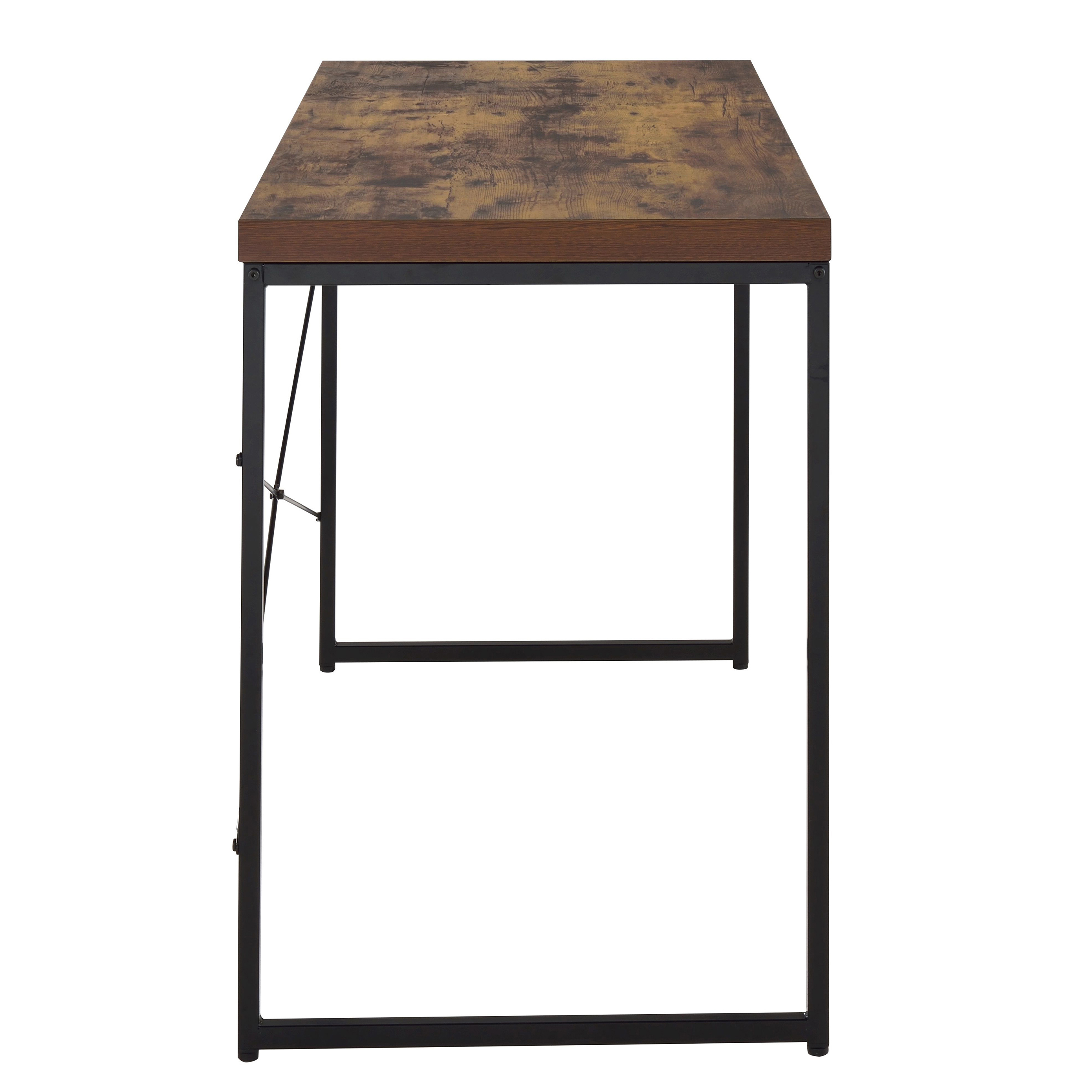 Weathered Oak and Black Writing Desk with Metal Sled Base