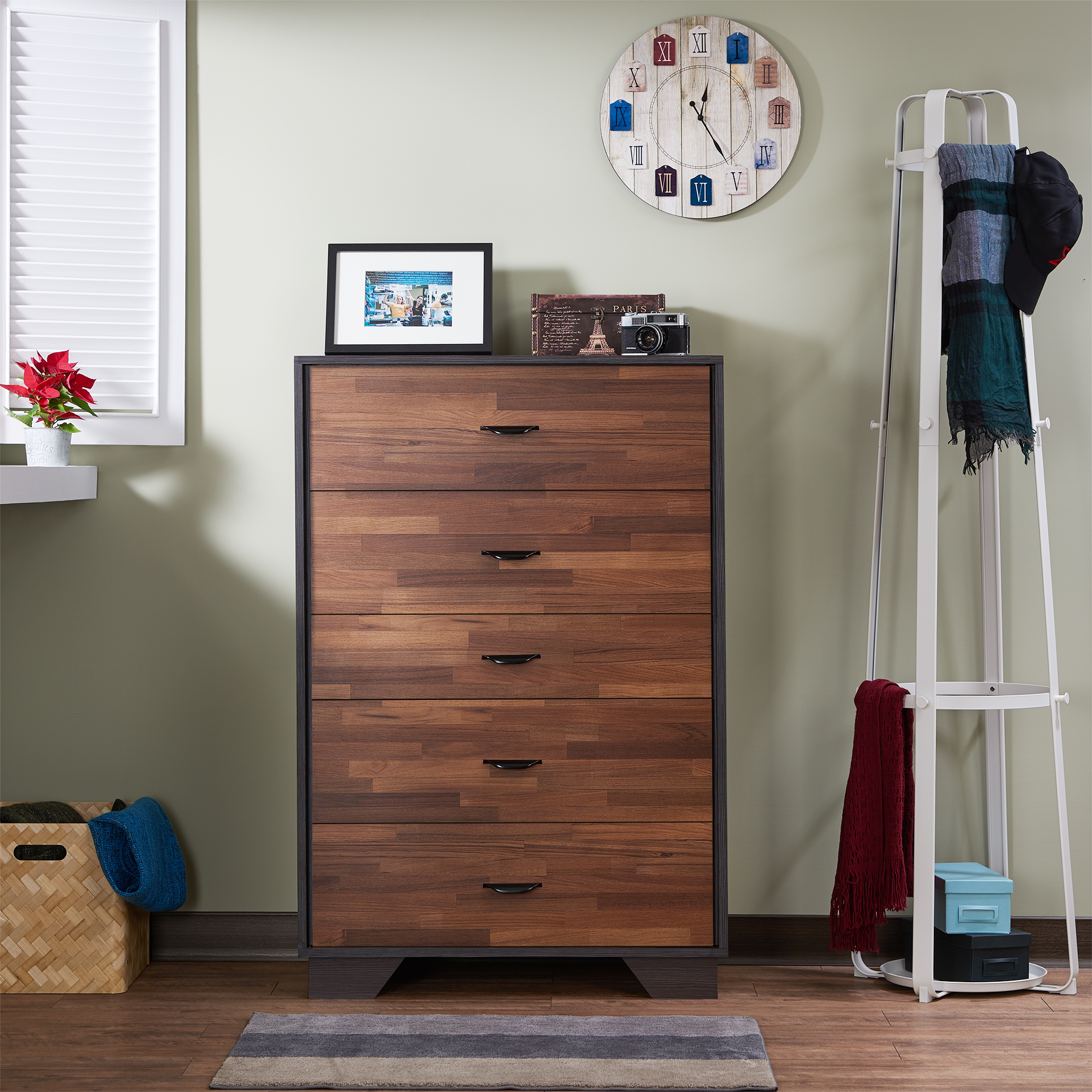 Walnut and Espresso 5-Drawer Chest