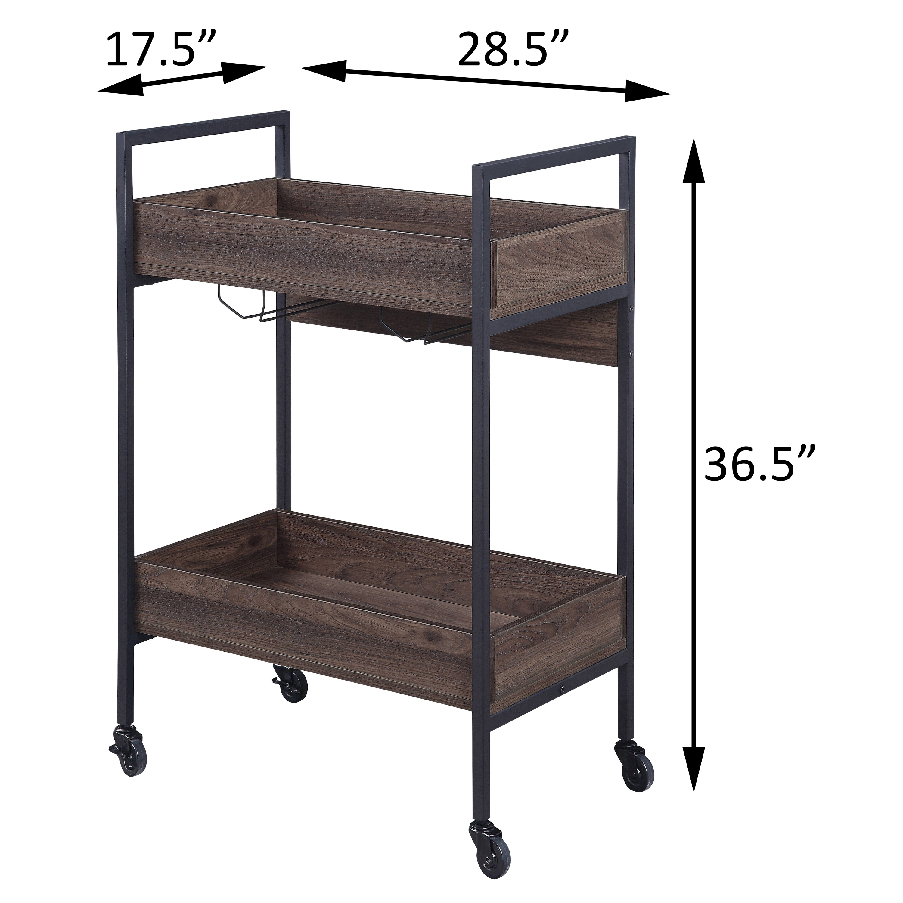 Walnut and Black Serving Cart with 2 Shelves