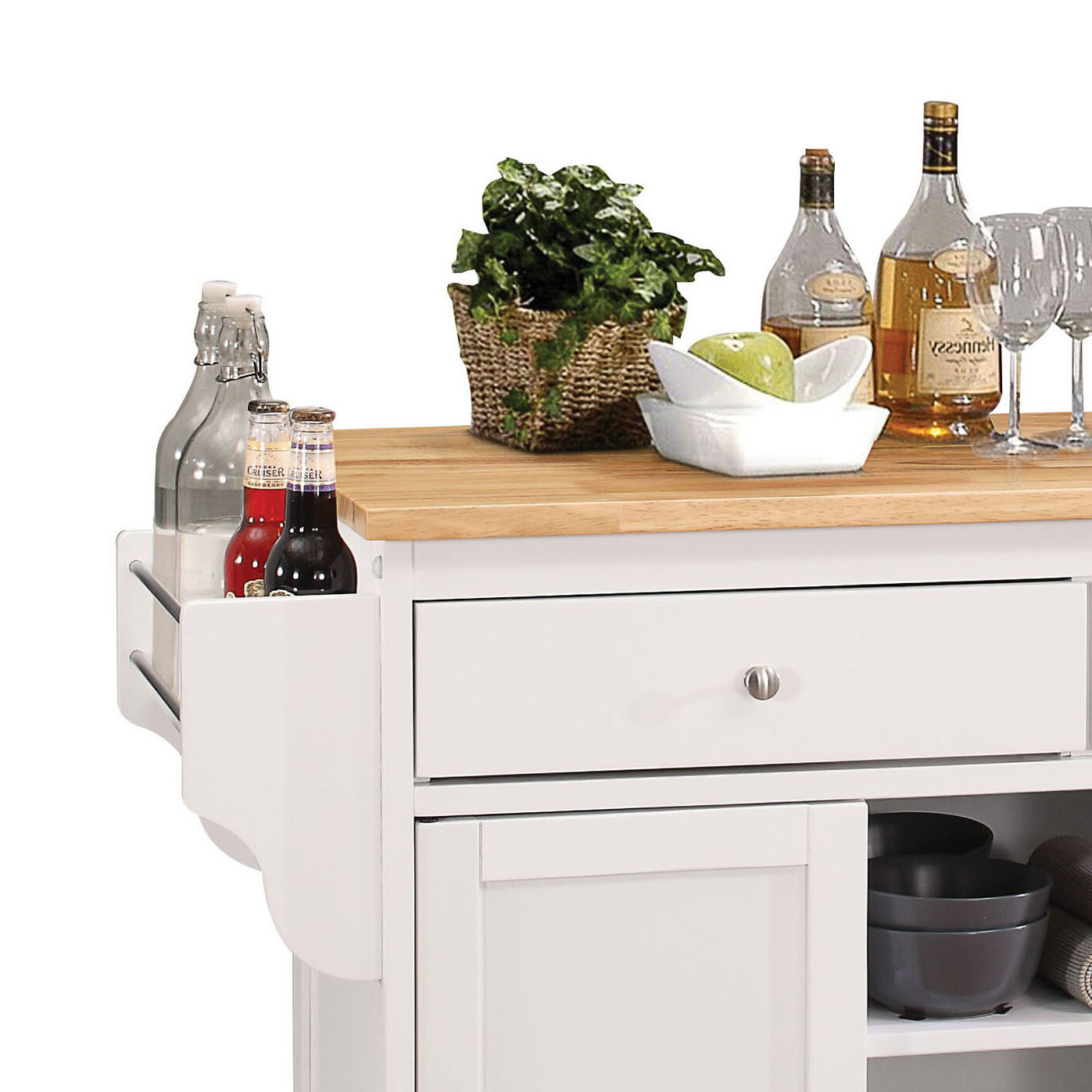 Natural and White 2-Door Kitchen Cart with 2 Drawers