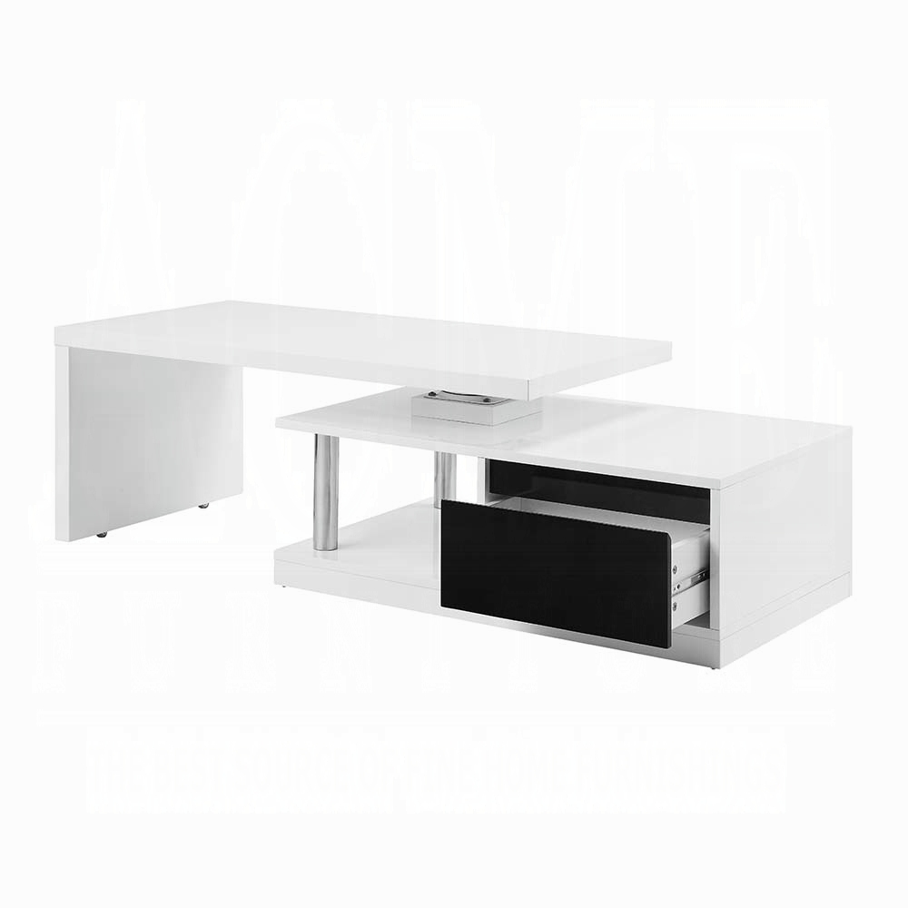 White and Black High Gloss Coffee Table with Swivel Top