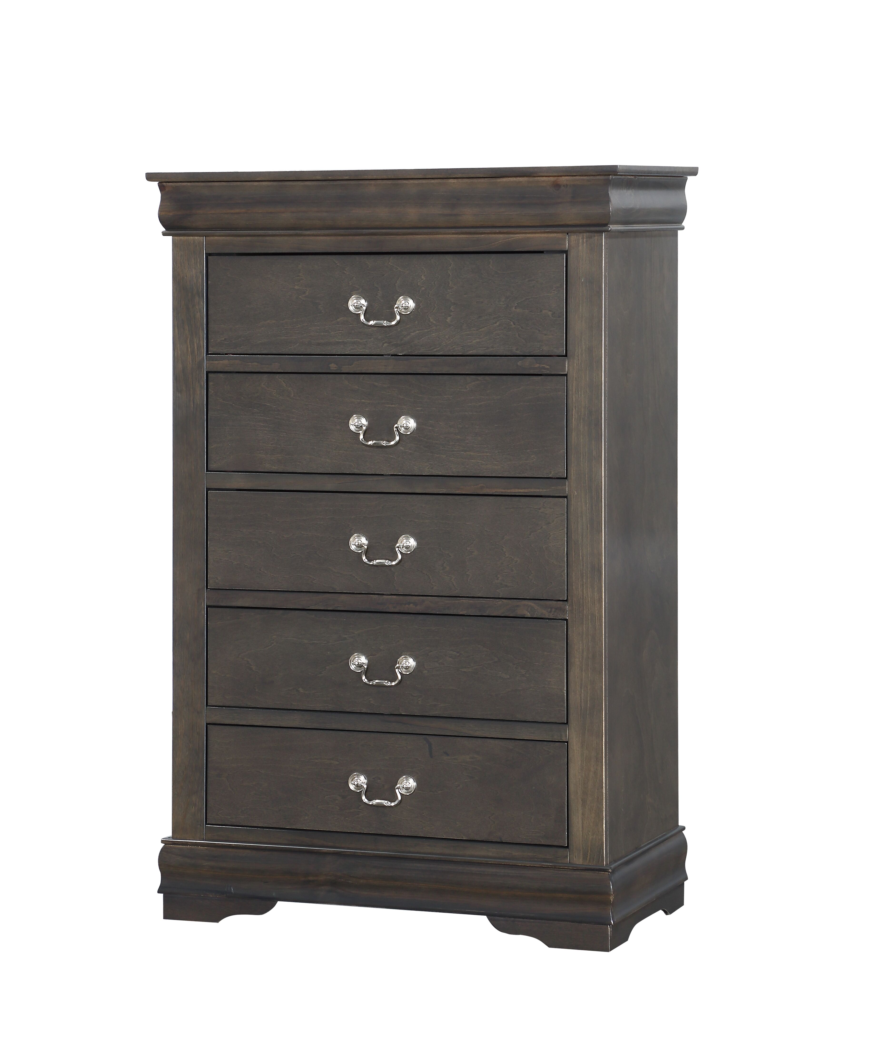 Dark Grey 5-Drawer Chest with Metal Handles