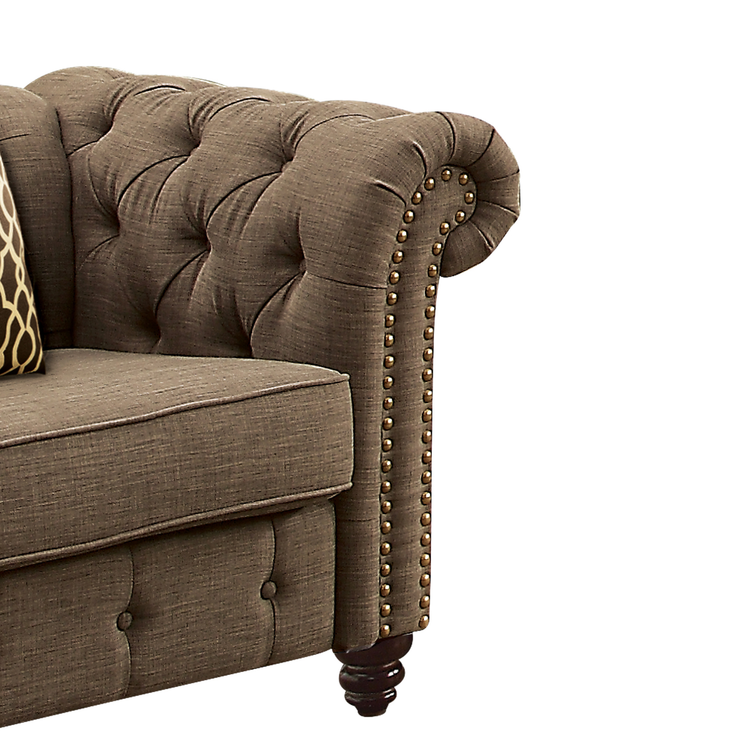 Brown Tufted Accent Chair with Pillow