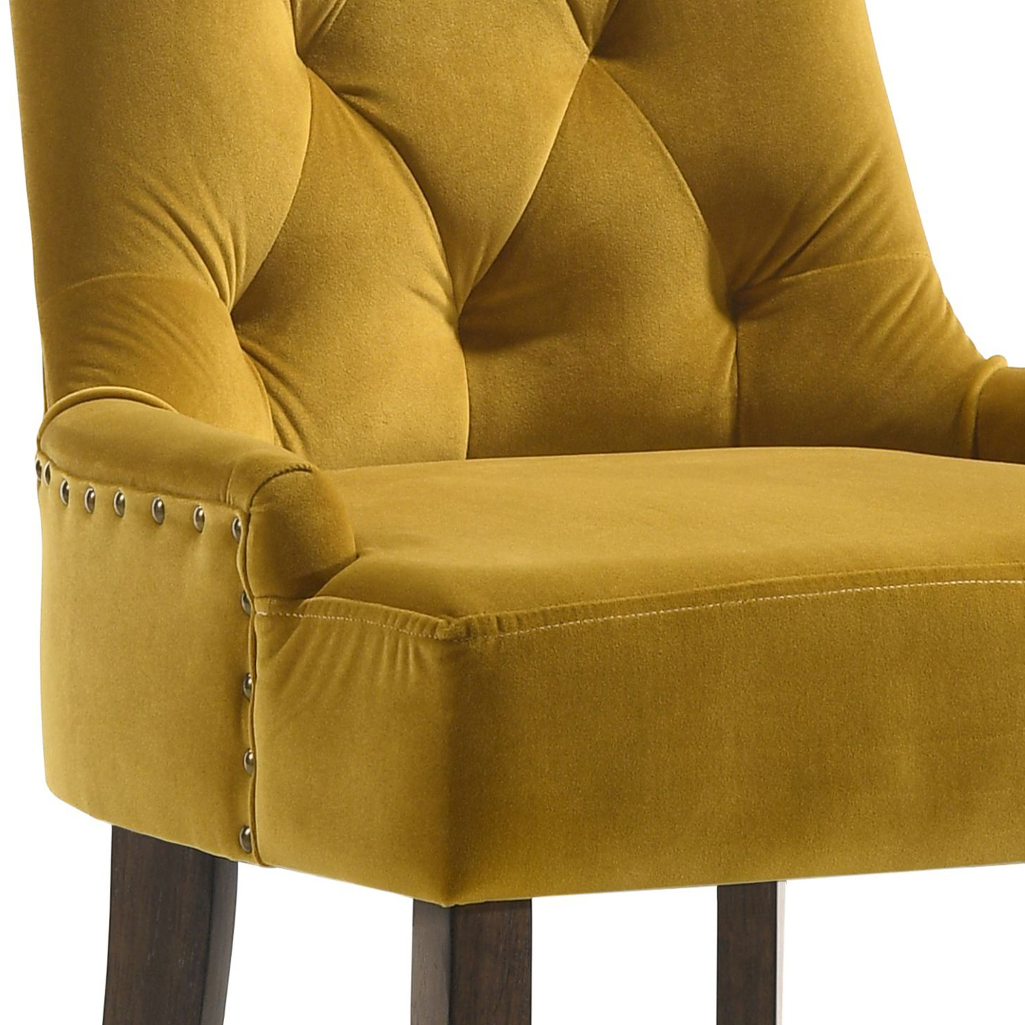 Yellow and Espresso Tufted Back Side Chairs (Set of 2)