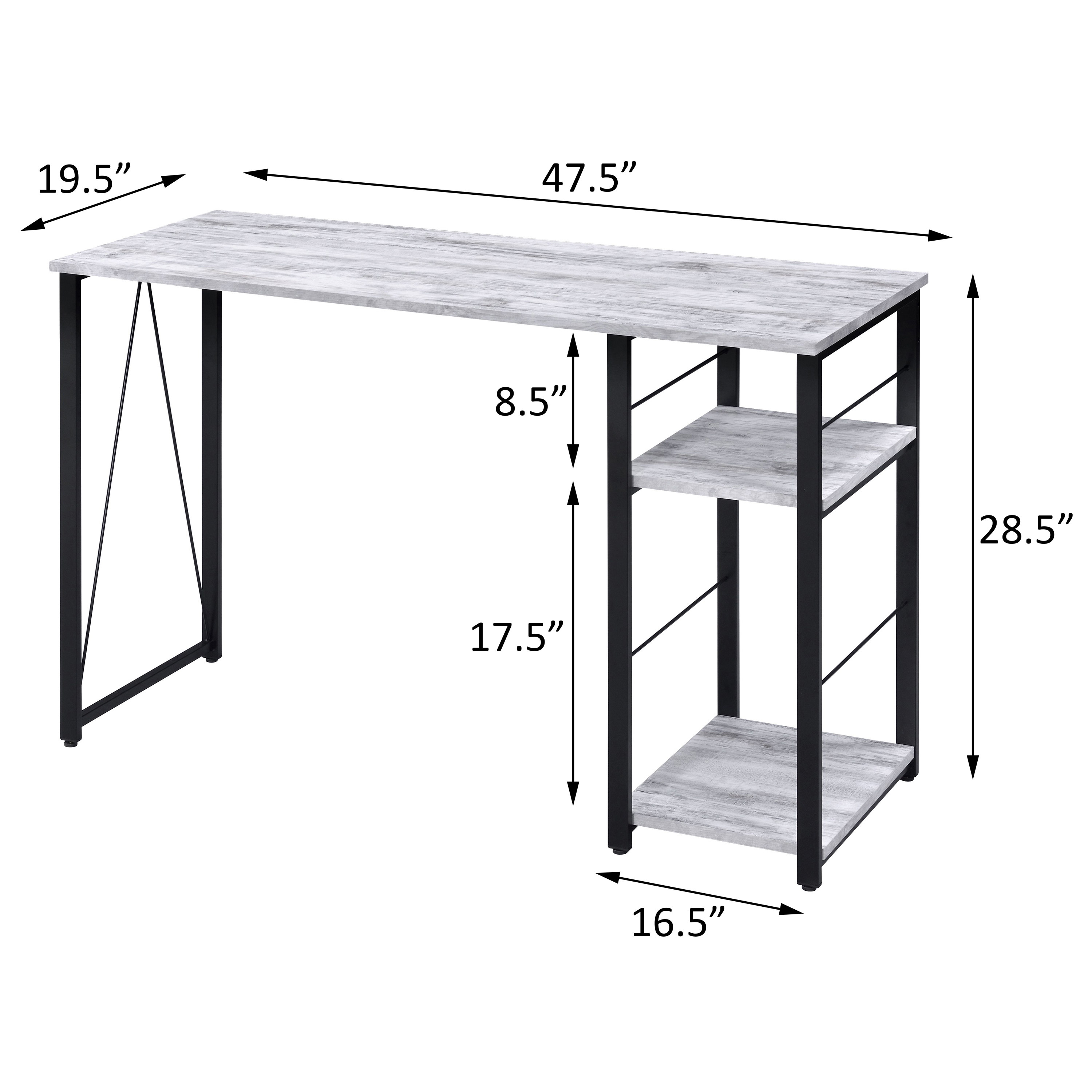 Antique White and Black 2-Shelf Rectangular Writing Desk