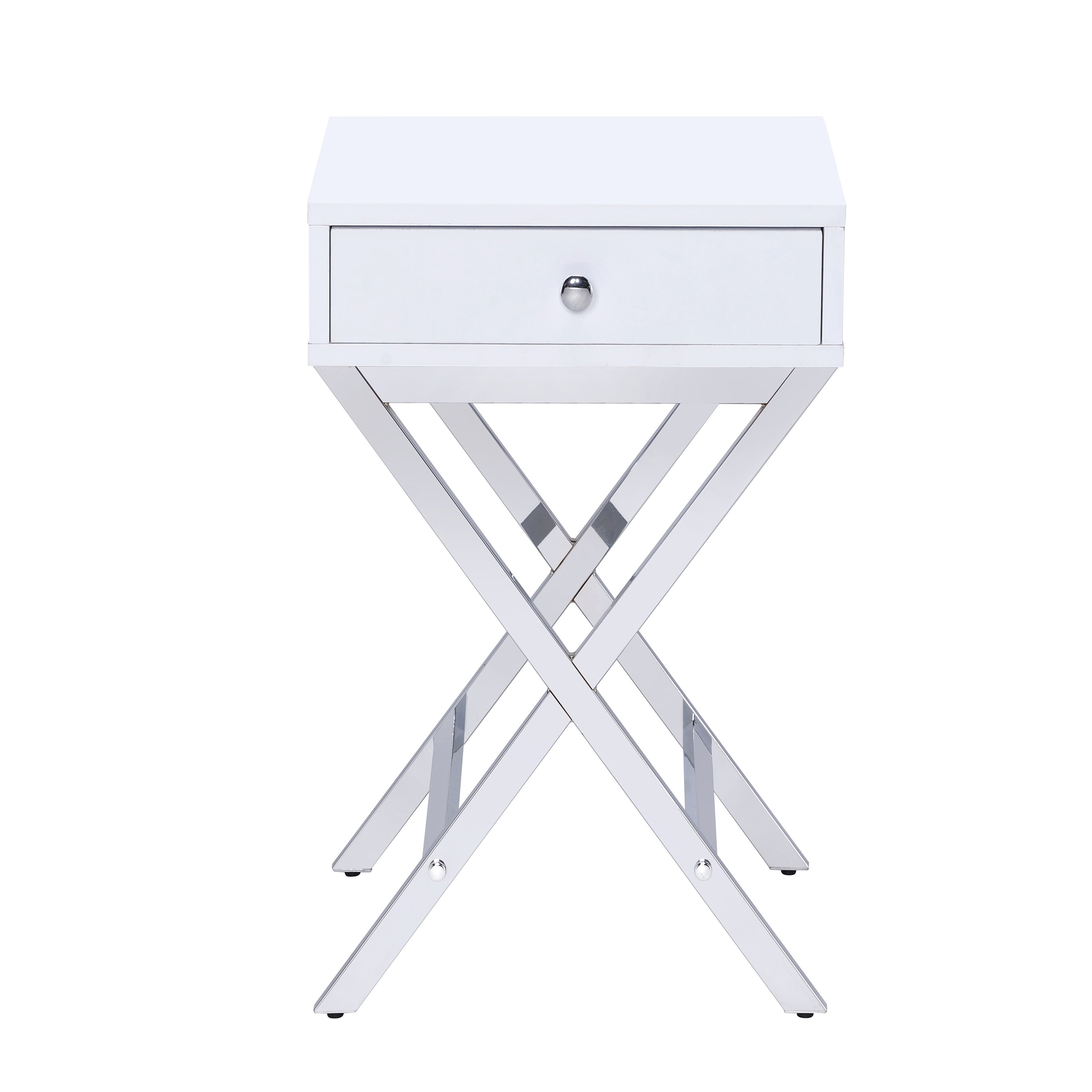 White and Chrome 1-Drawer Rectangular Accent Table