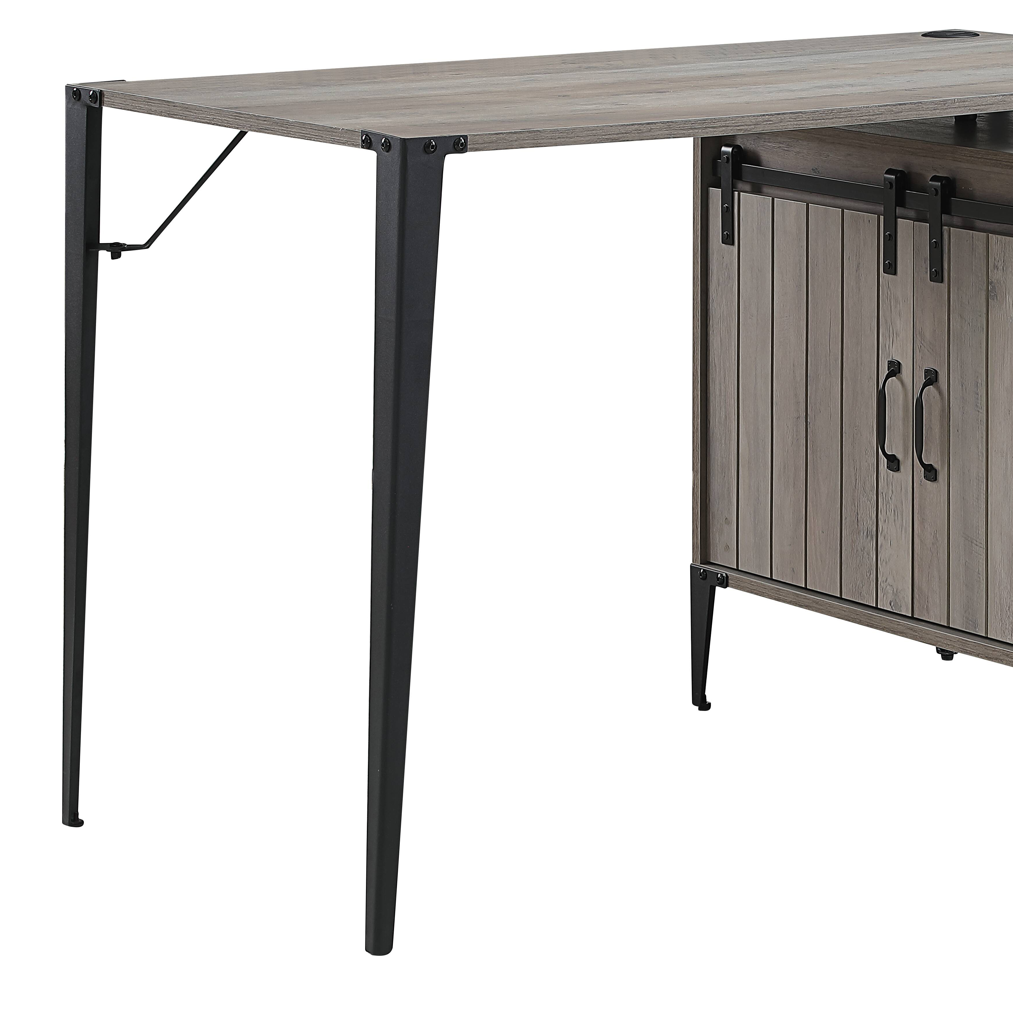 Grey Oak Writing Desk with Sliding Barn Door