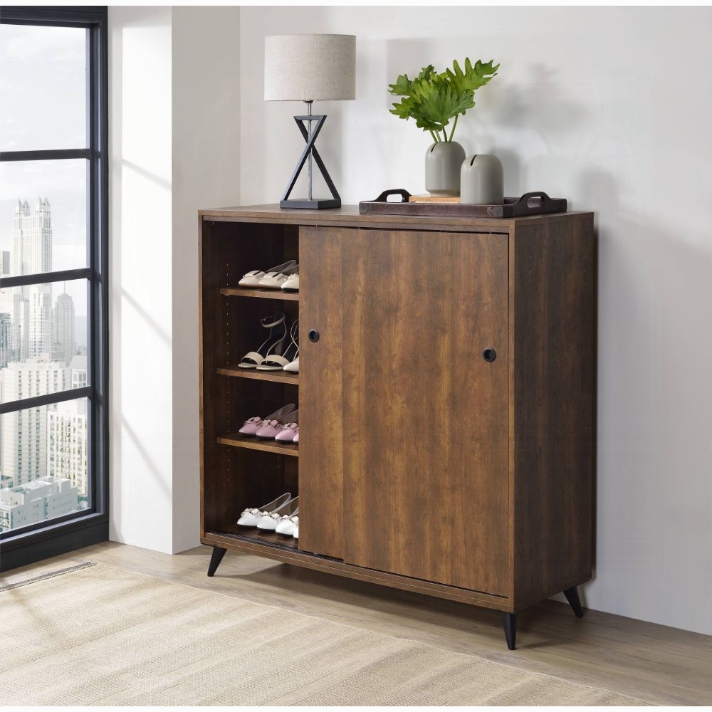 Oak Shoe Cabinet with 2 Sliding Doors