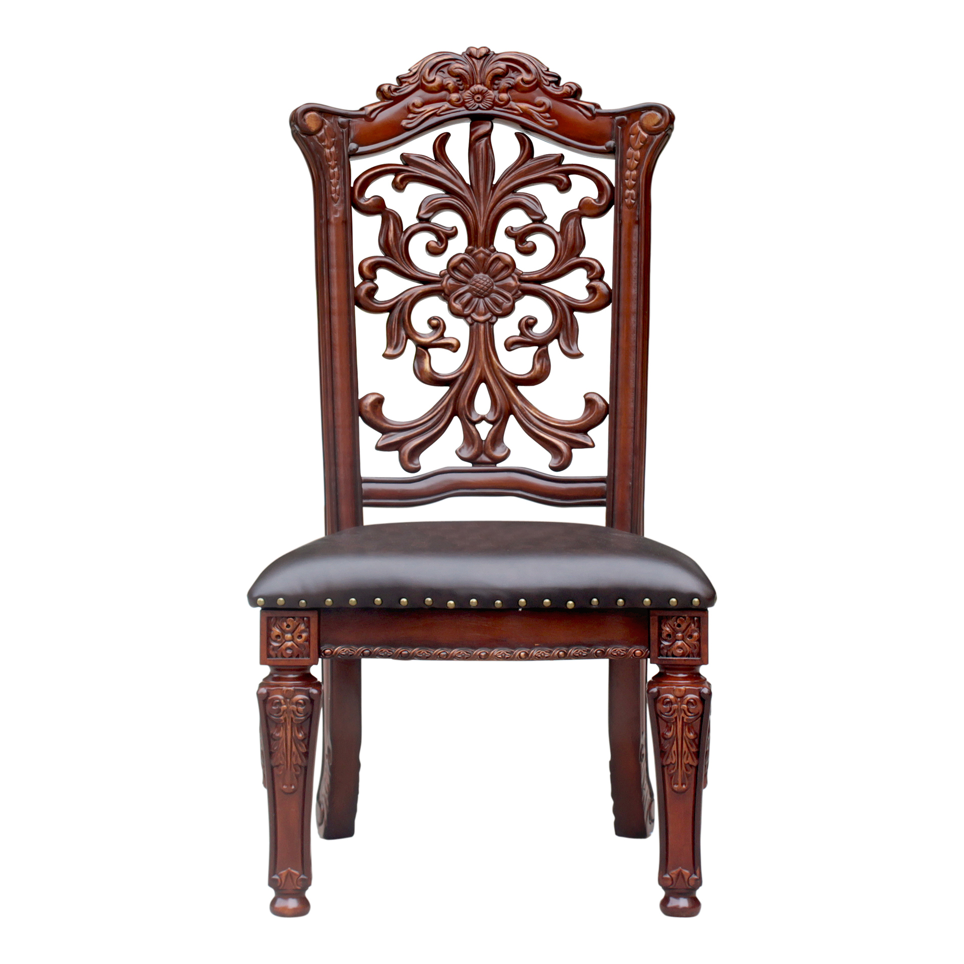 Brown and Cherry Side Chair with Nailhead Trim (Set of 2)