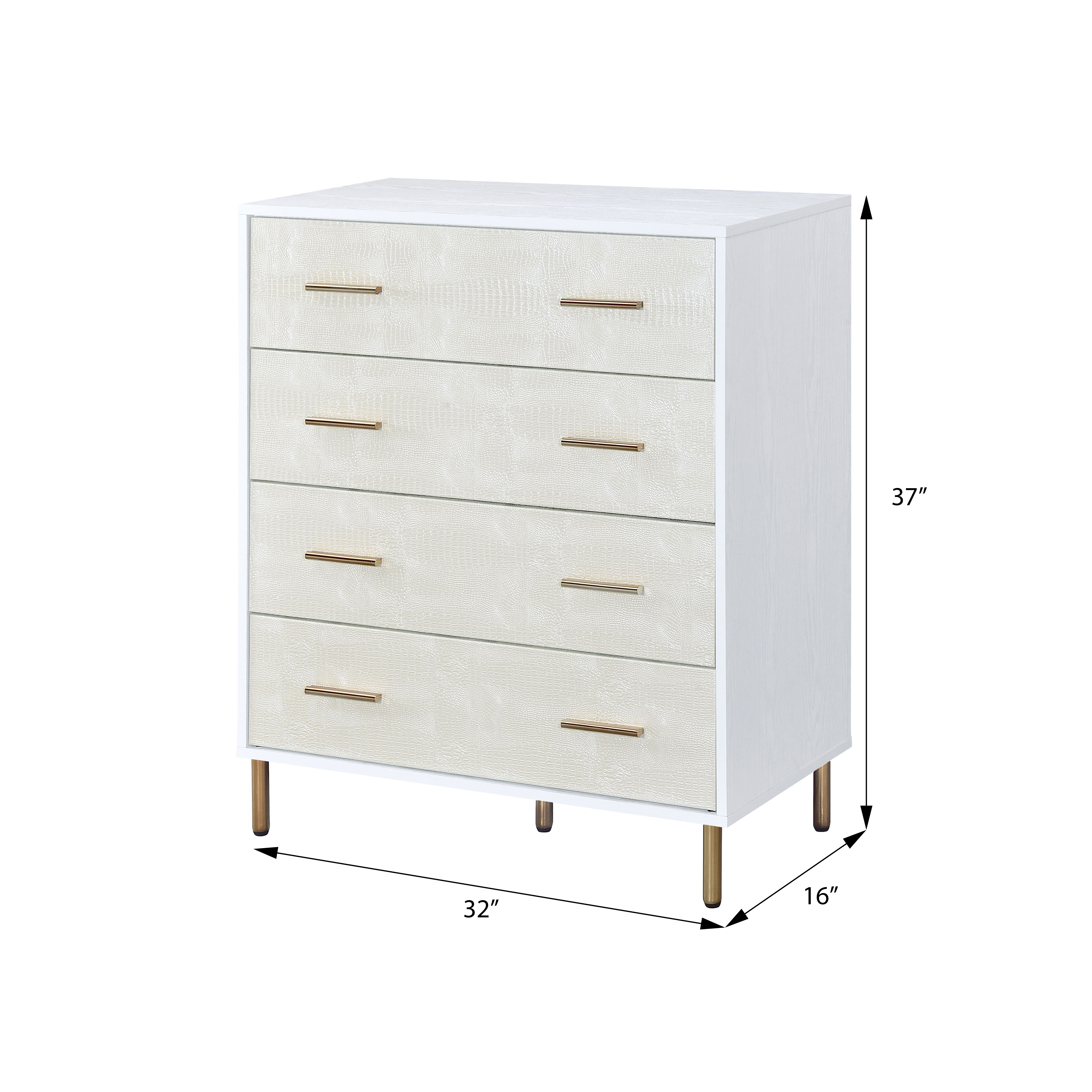 White and Champagne 4-Drawer Chest