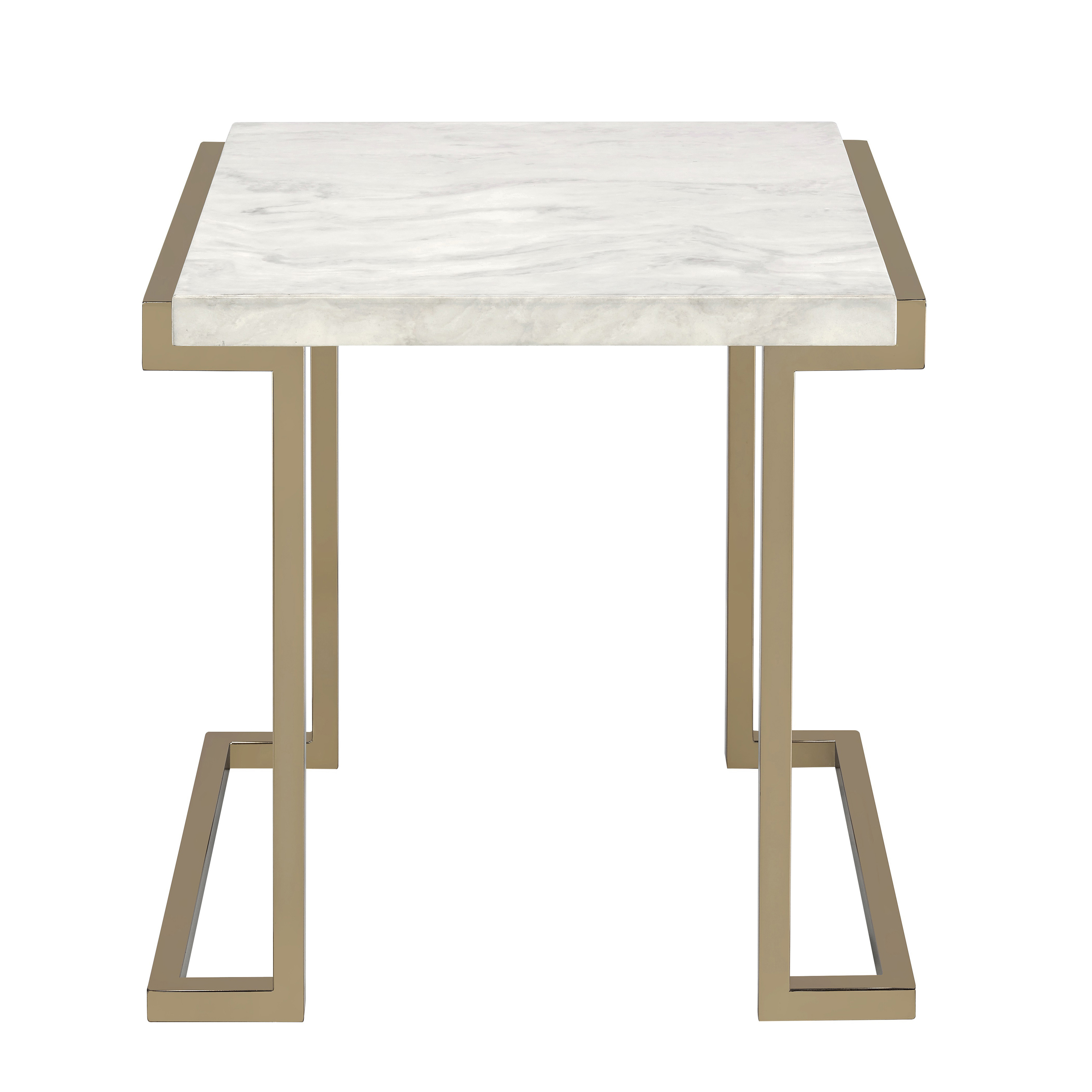 White and Champagne Sled Base End Table