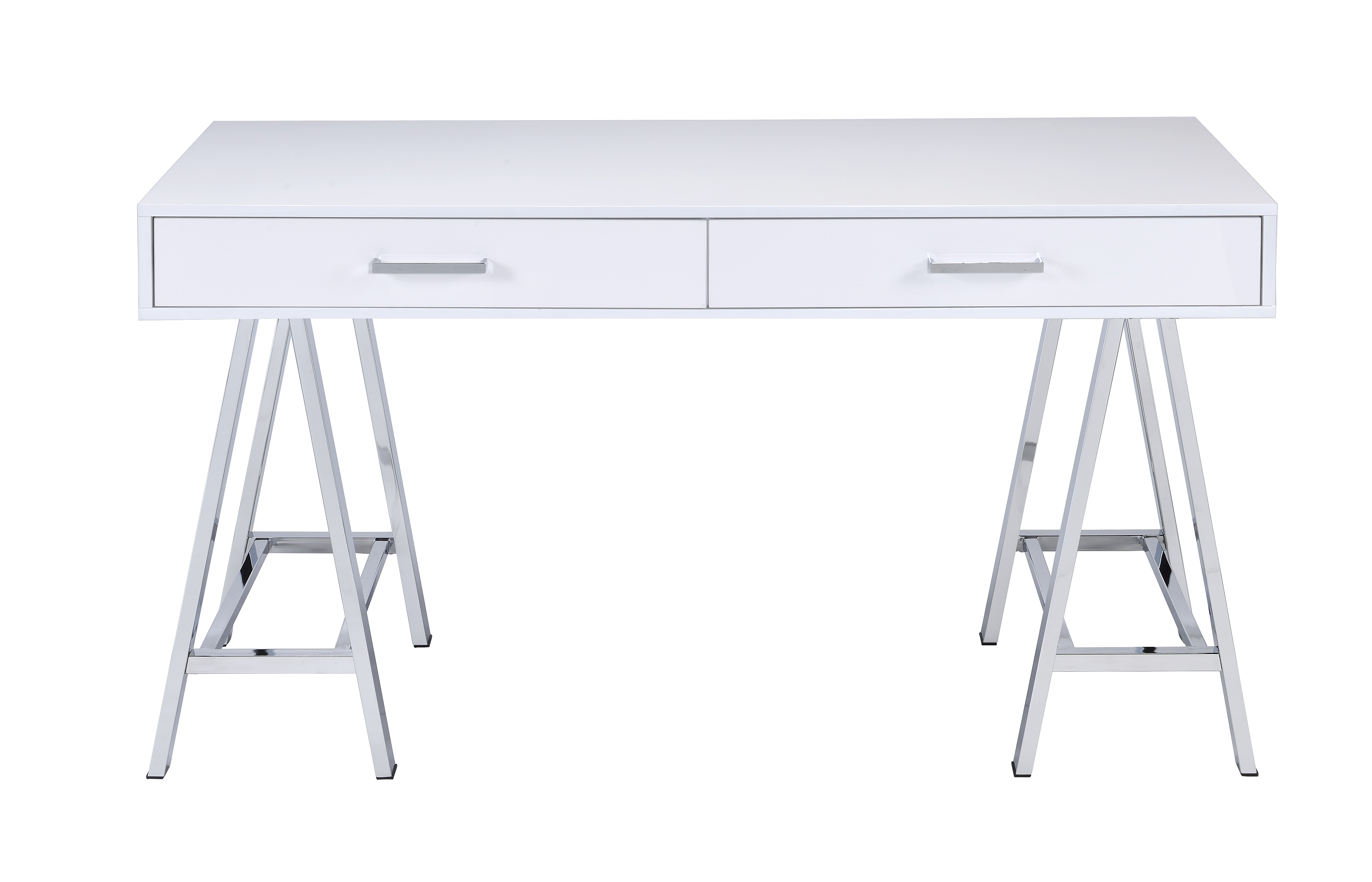 White High Gloss and Chrome Writing Desk with USB Port