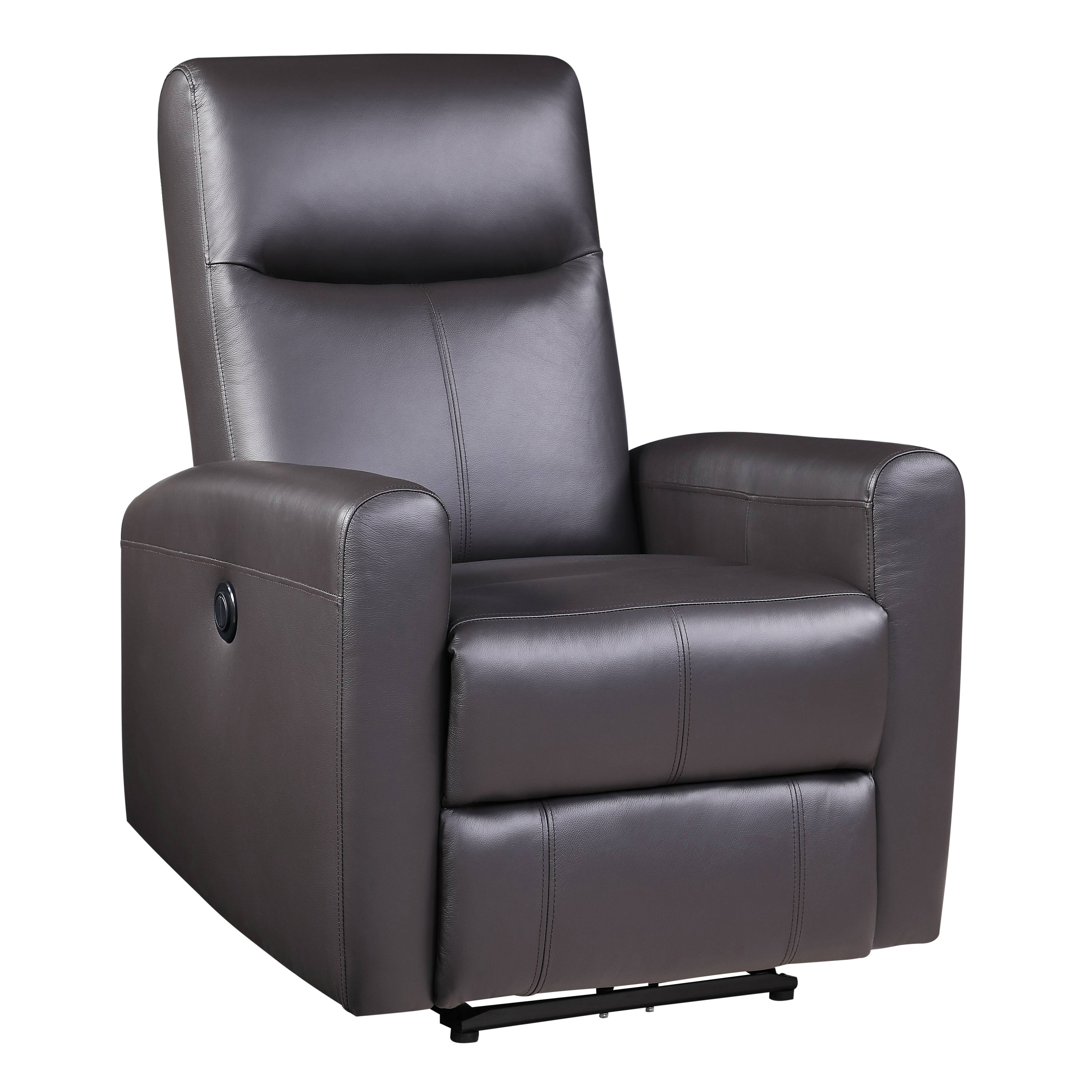 Brown Power Recliner with Square Armrest