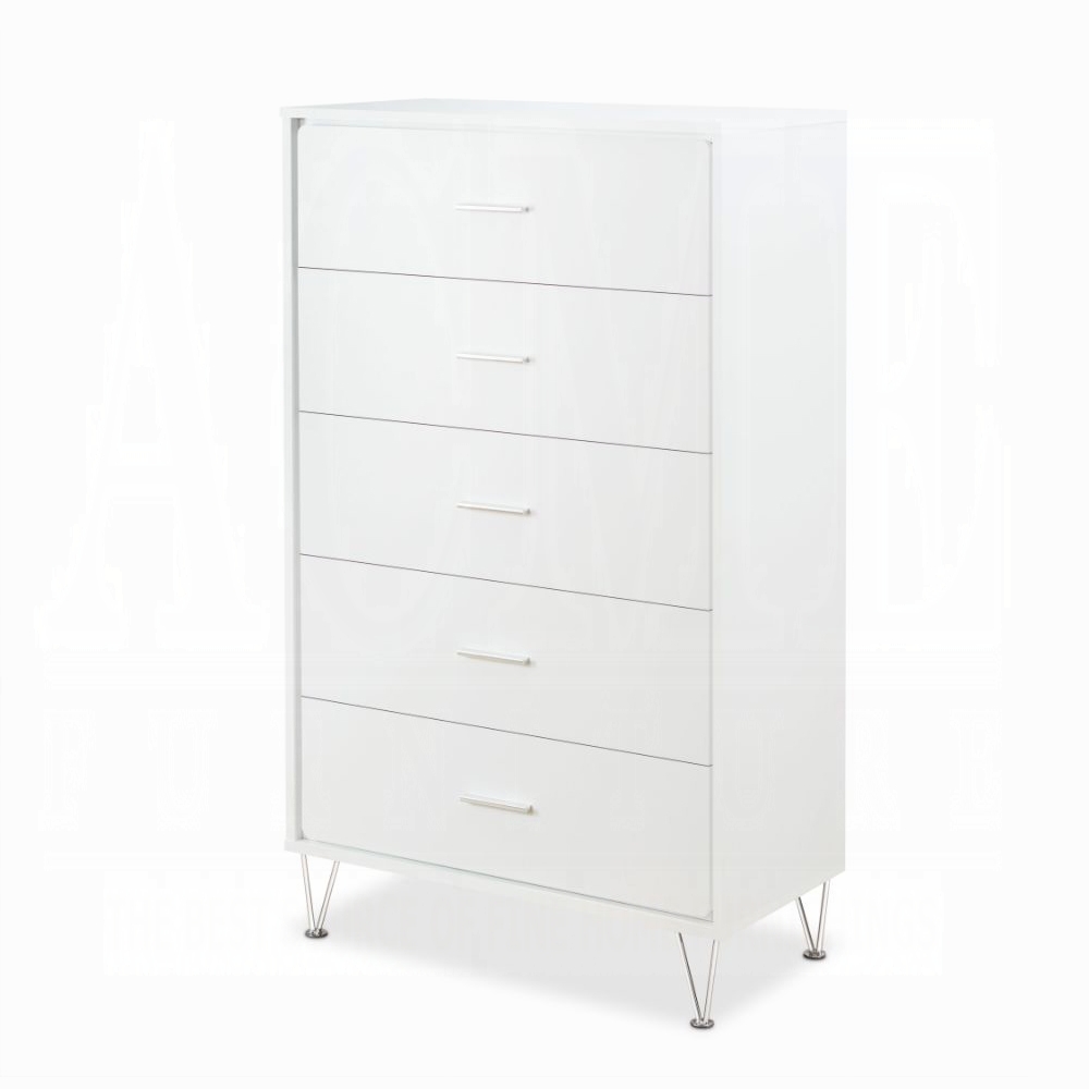 White 5-Drawer Chest with Single Handles