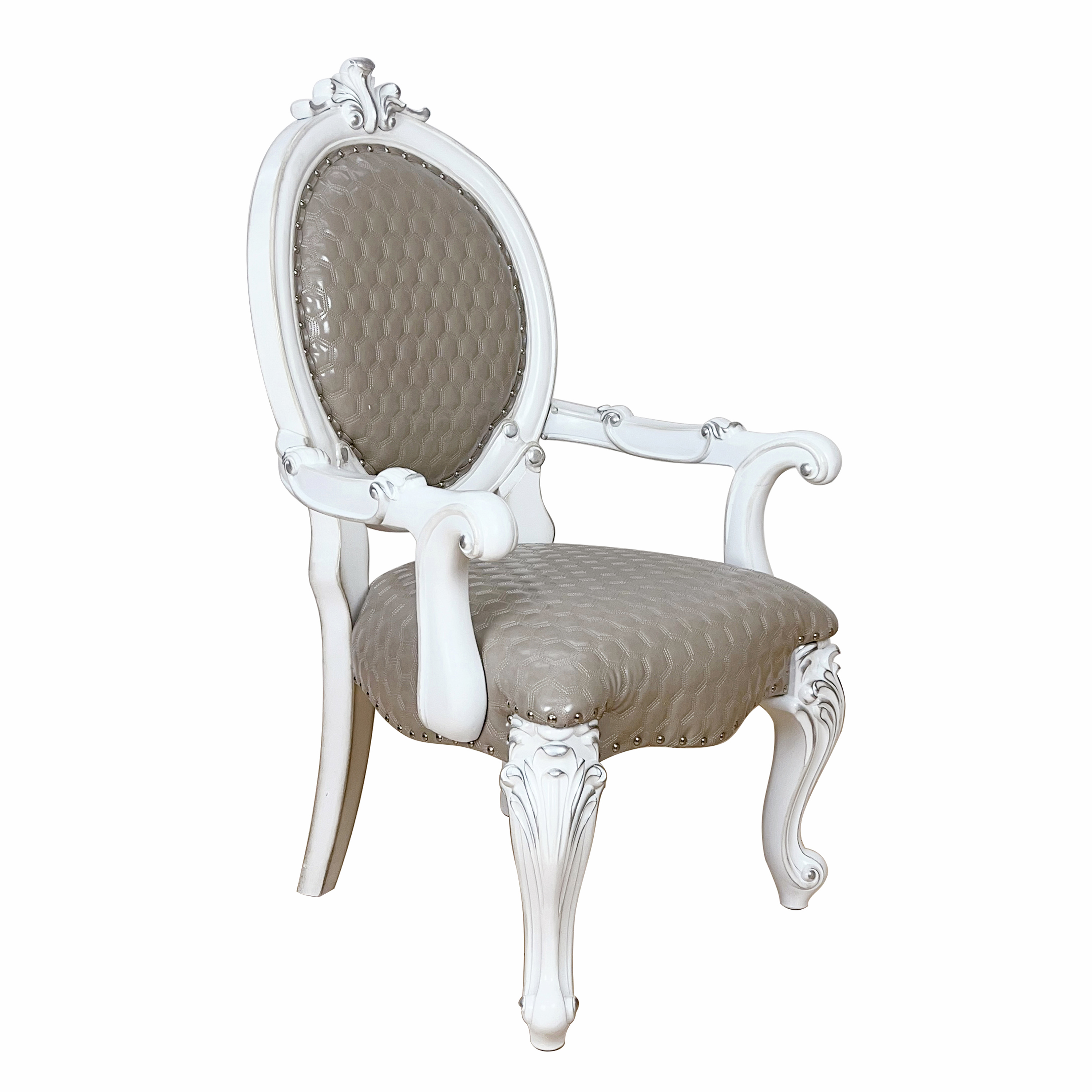 Taupe and Bone White Arm Chair with Nailhead Trim (Set of 2)