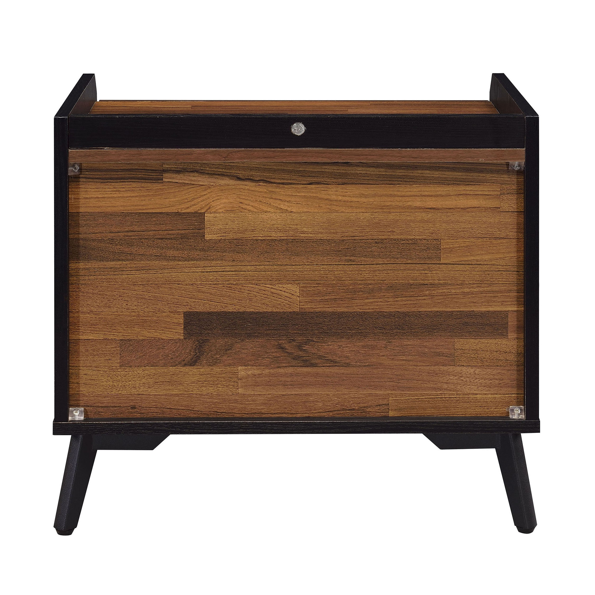 Walnut and Black Nightstand with Metal Sled Base