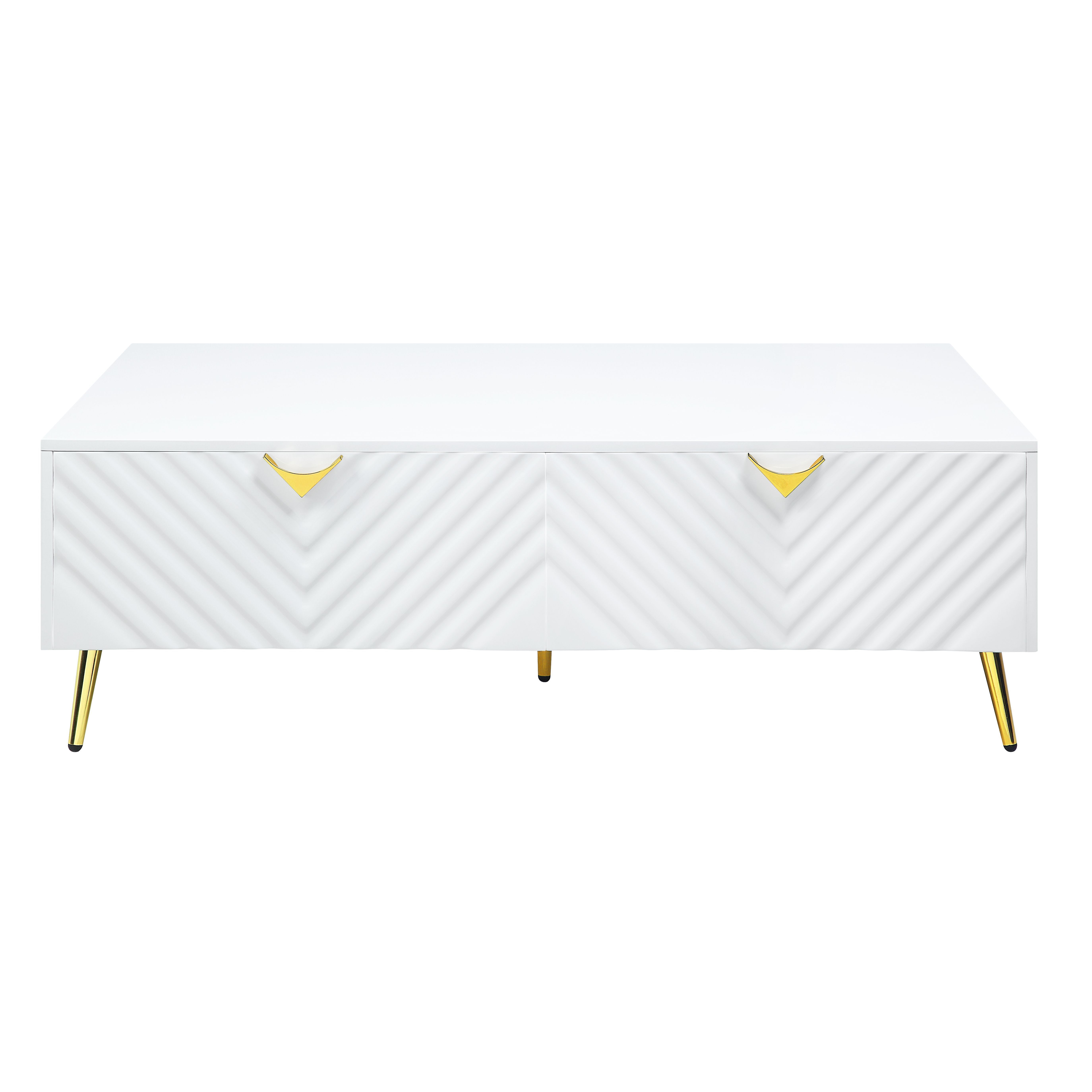 White High Gloss 2-Drawer Coffee Table with Support Leg