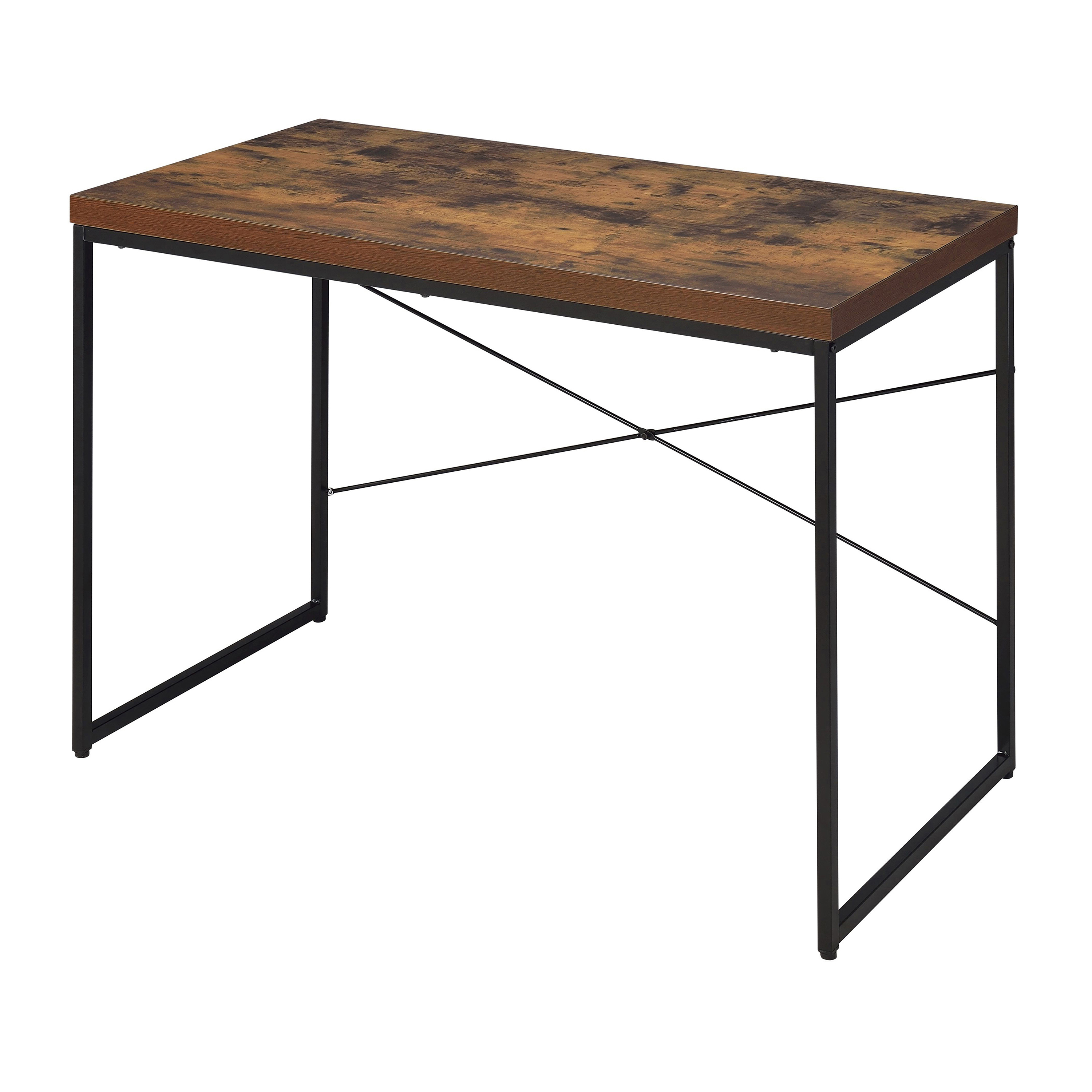 Weathered Oak and Black Writing Desk with Metal Sled Base