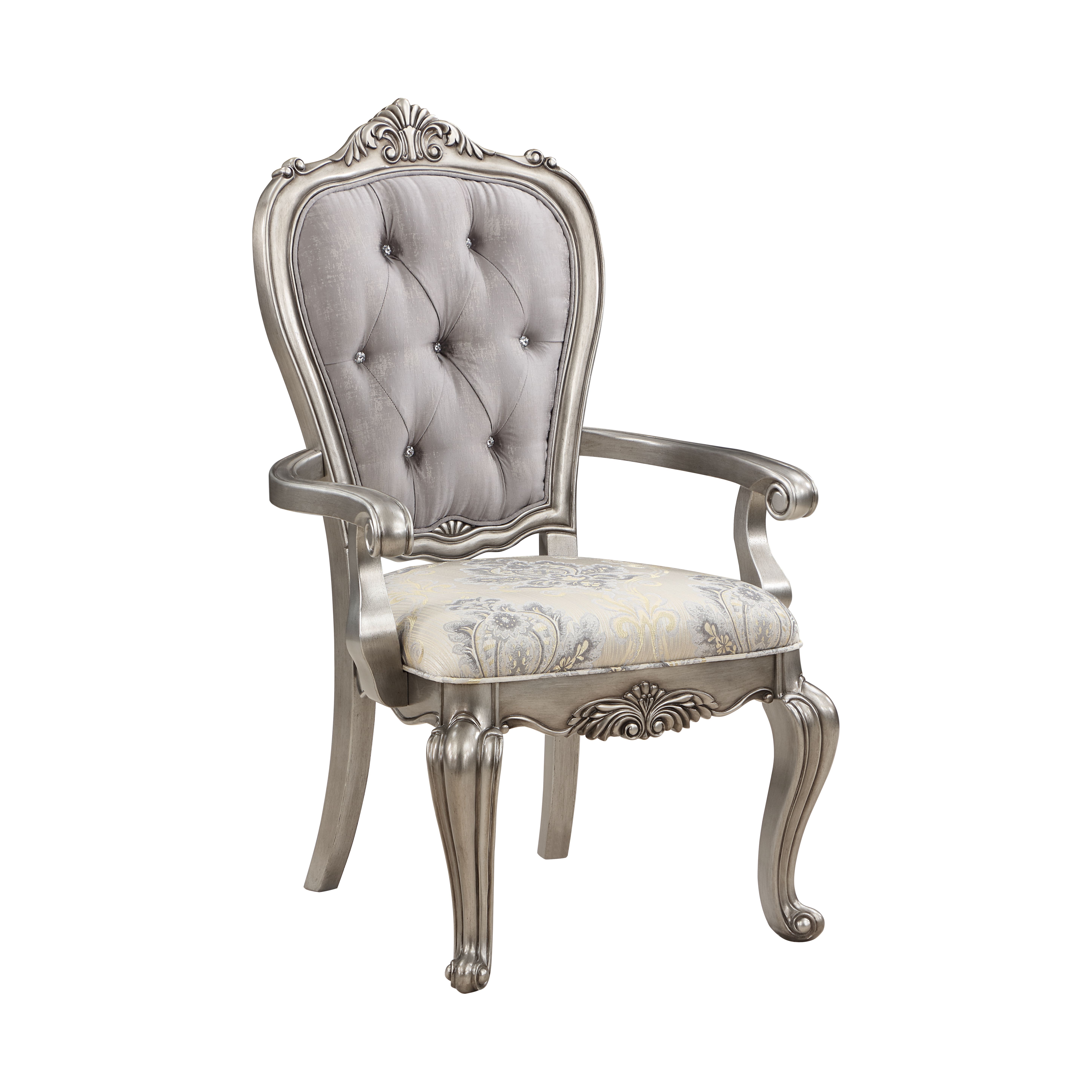 Fauteuils en velours beige et platine ancien à motifs (ensemble de 2)