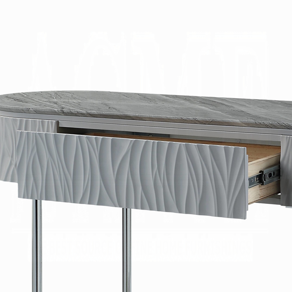 Grey High Gloss and Chrome Sofa Table with Bottom Shelf