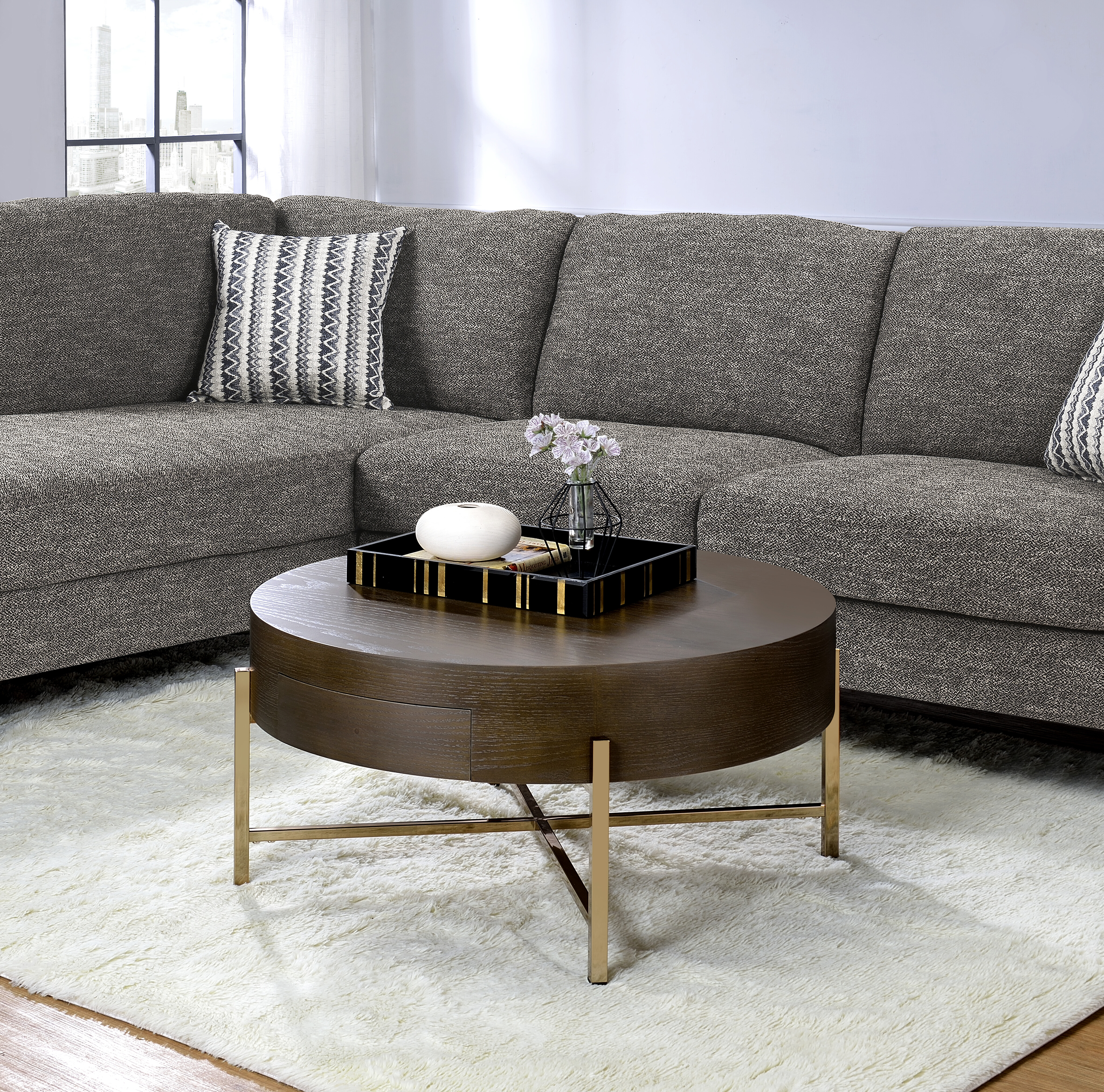 Light Brown and Champagne 1-Drawer Coffee Table