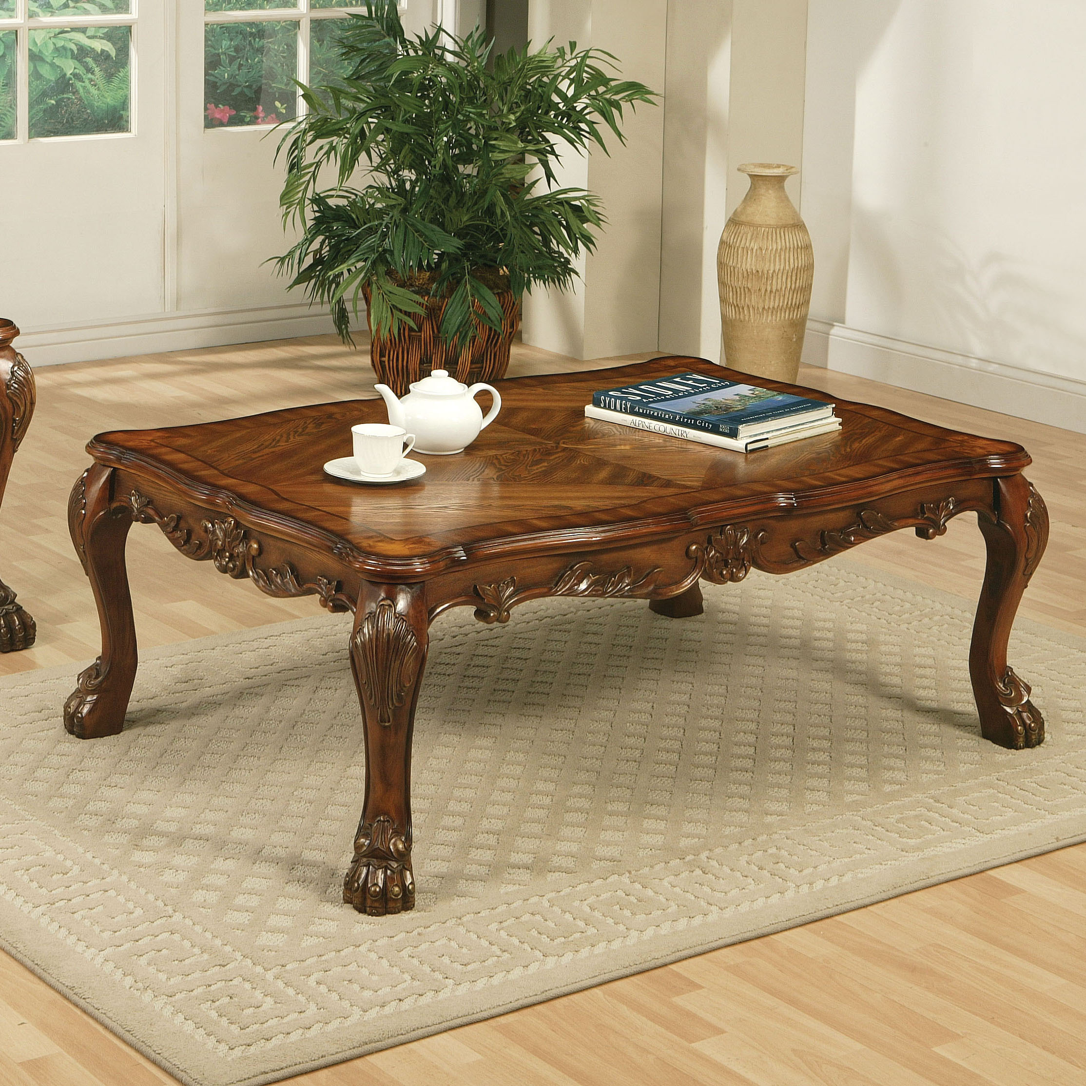 Cherry Oak Coffee Table with Claw Leg