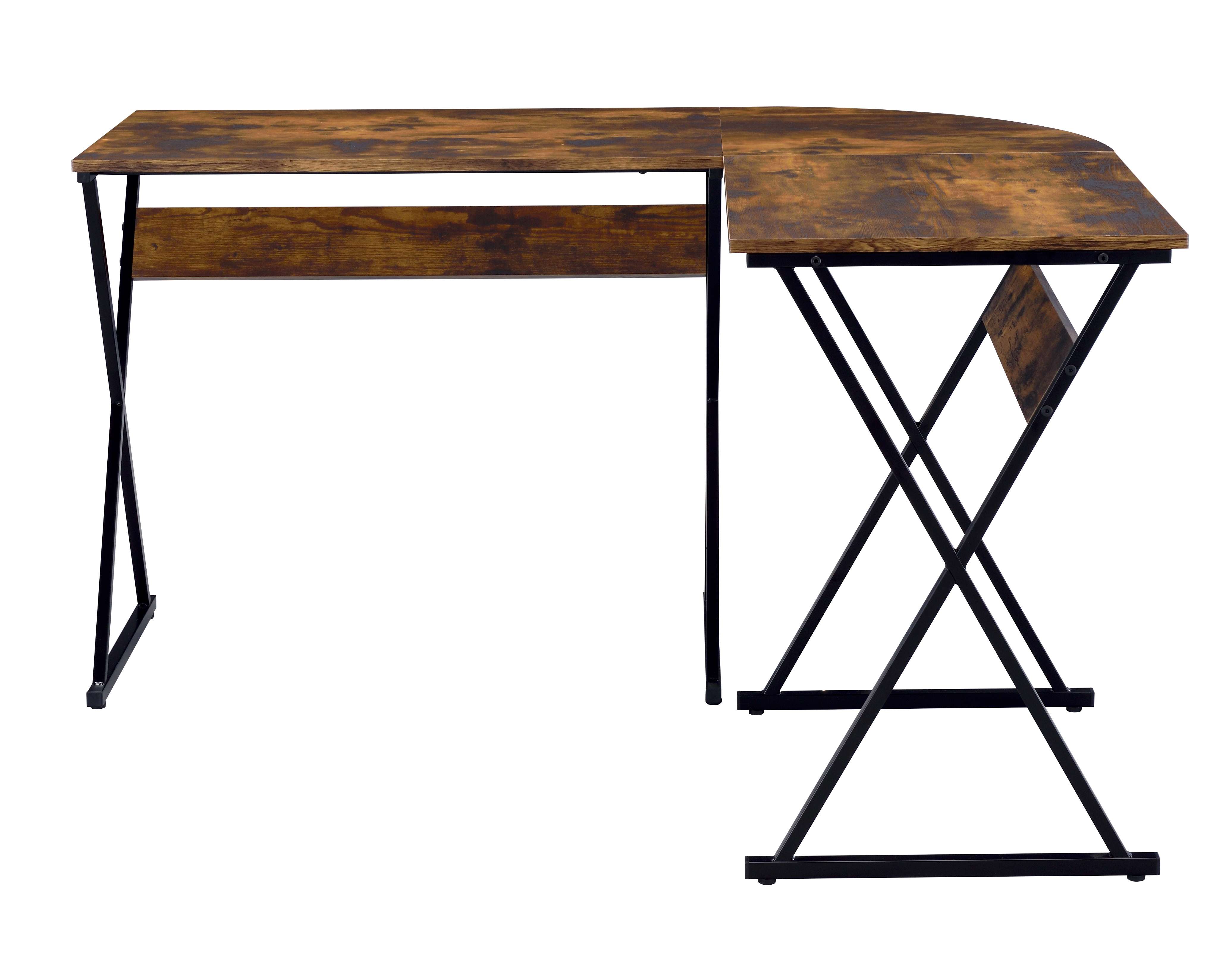 Weathered Oak and Black Writing Desk with Metal Base