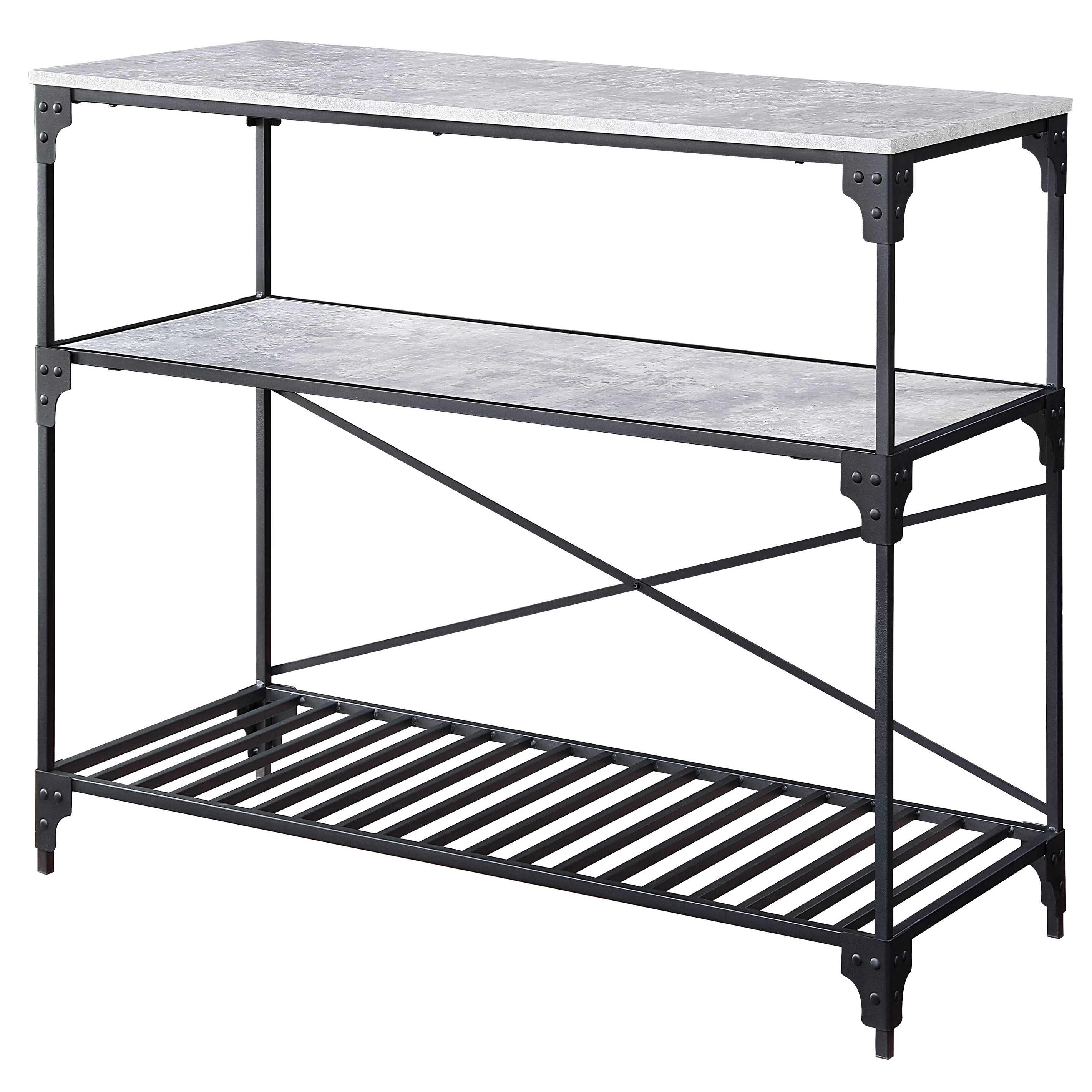 Black and Concrete 2-shelf Kitchen Island