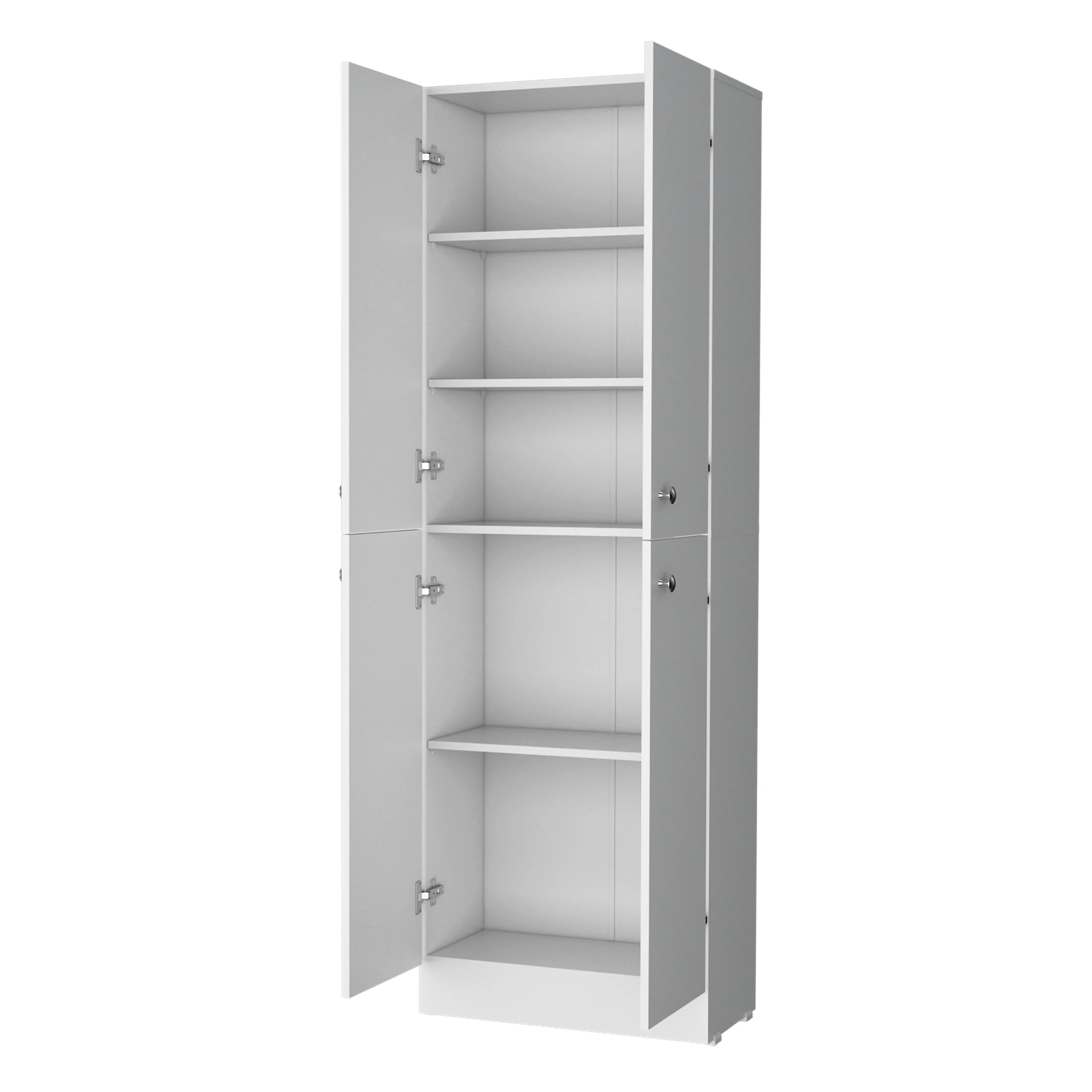 White Pantry Cabinet with 4 Doors and 5 Hidden Shelves