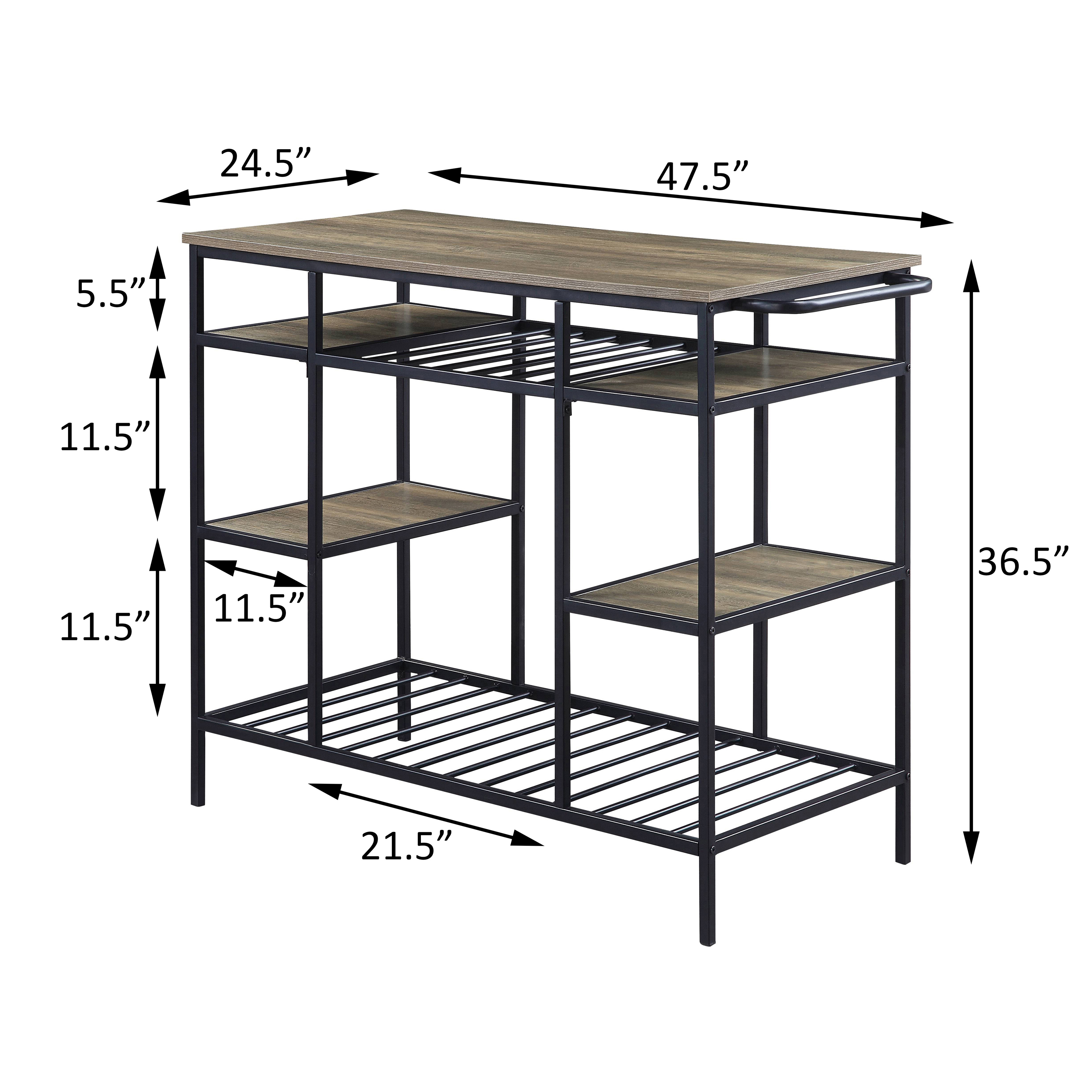 Rustic Oak and Black Kitchen Island with Open Shelving