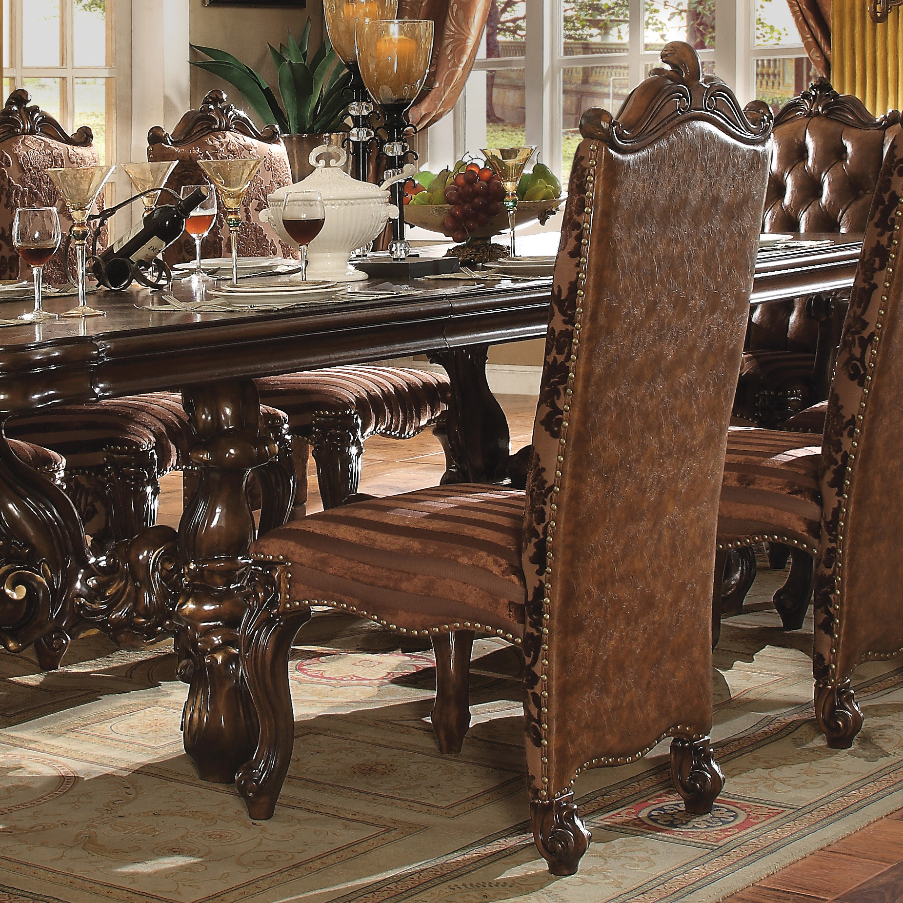 Light Brown and Cherry Oak Tufted Arm Chair (Set of 2)