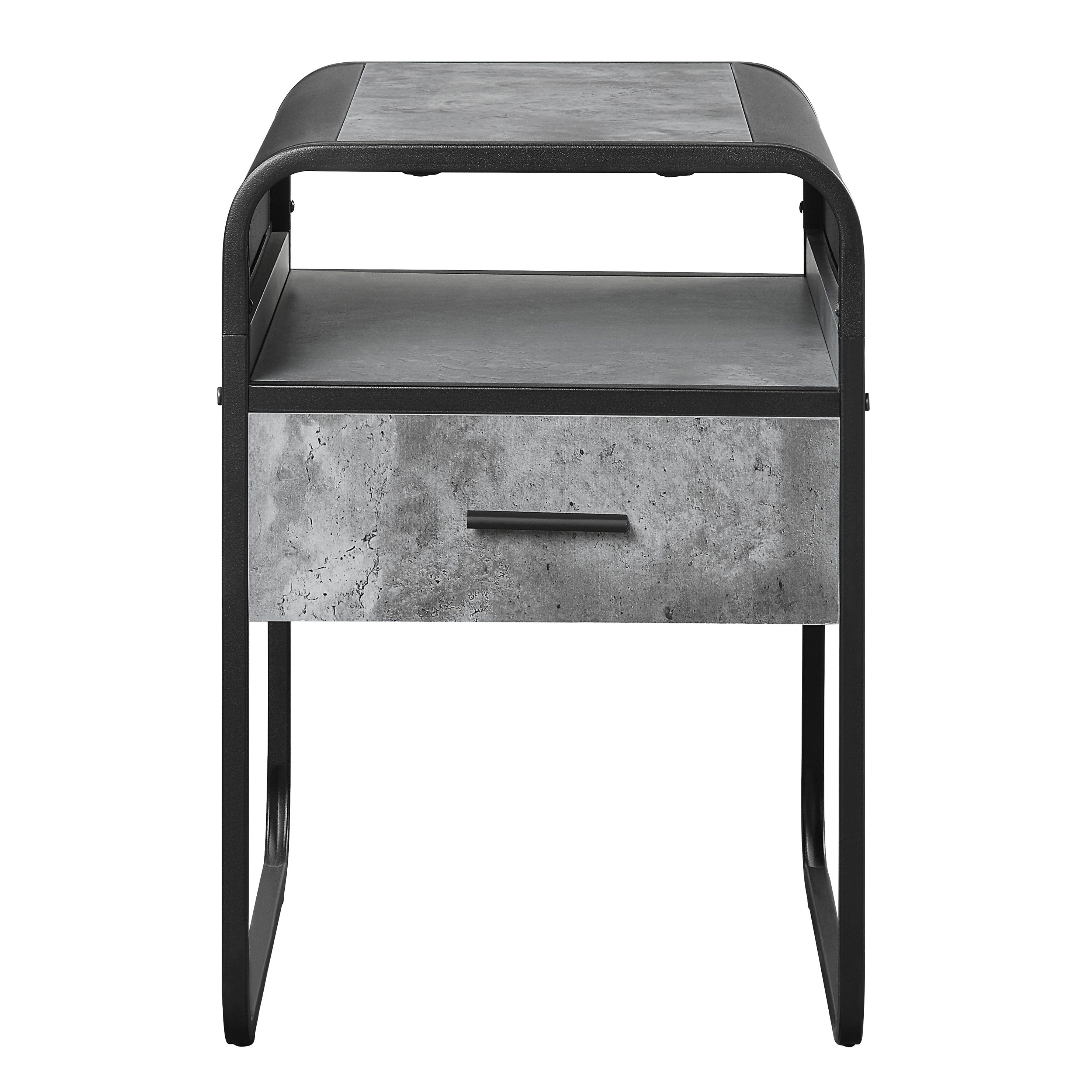 Concrete Grey and Black 1-drawer End Table