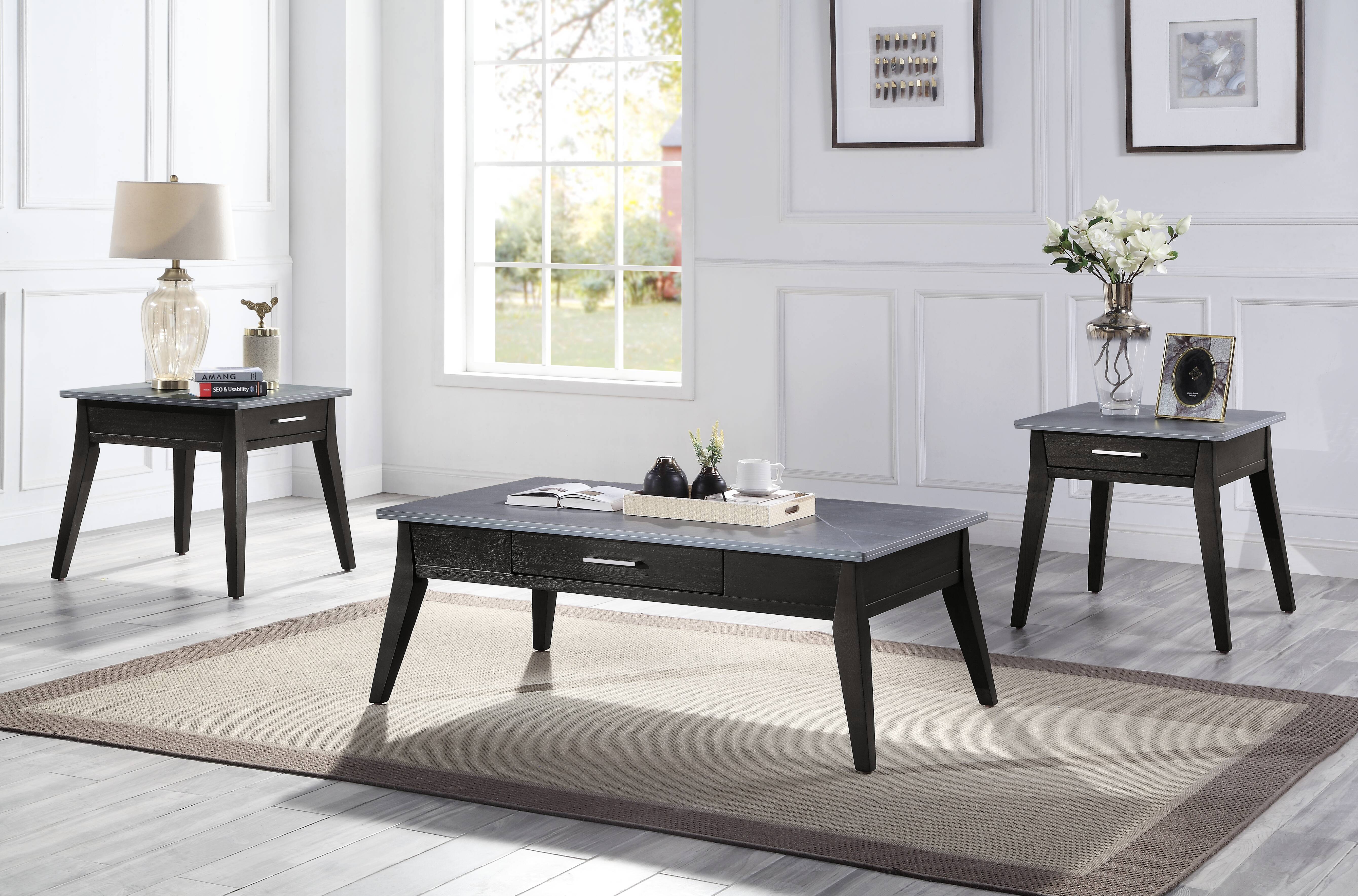 Sintered Stone and Dark Brown 1-Drawer Coffee Table