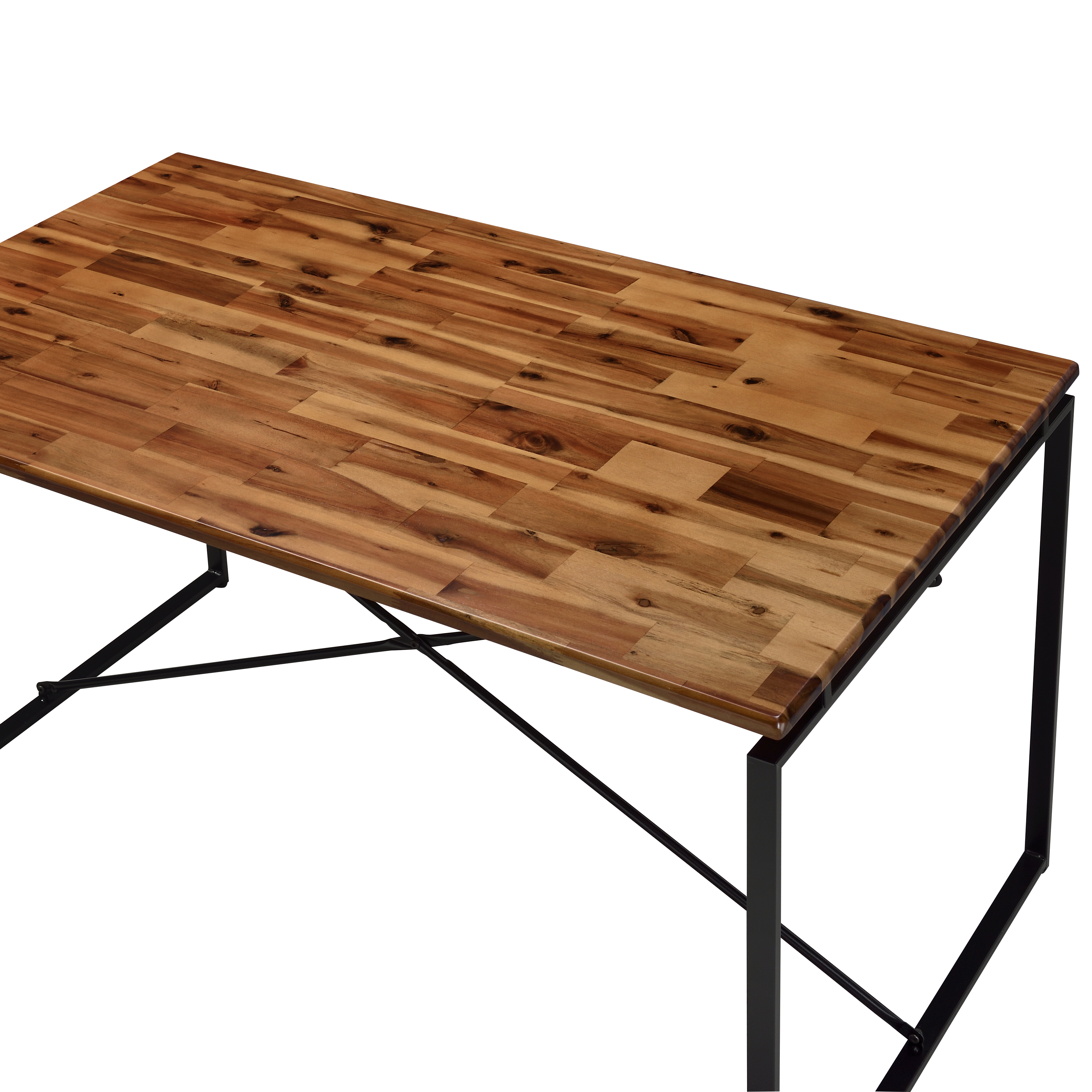 Oak and Black Dining Table with Metal Sled Base