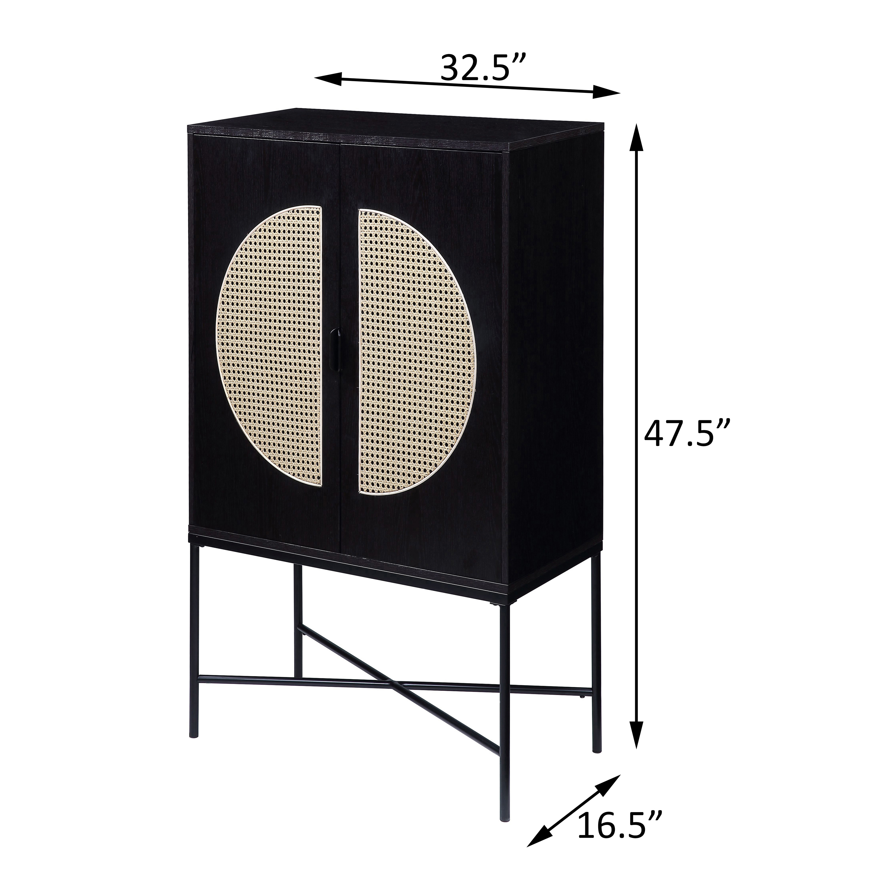 Black 2-door Wine Cabinet with Rattan Insert