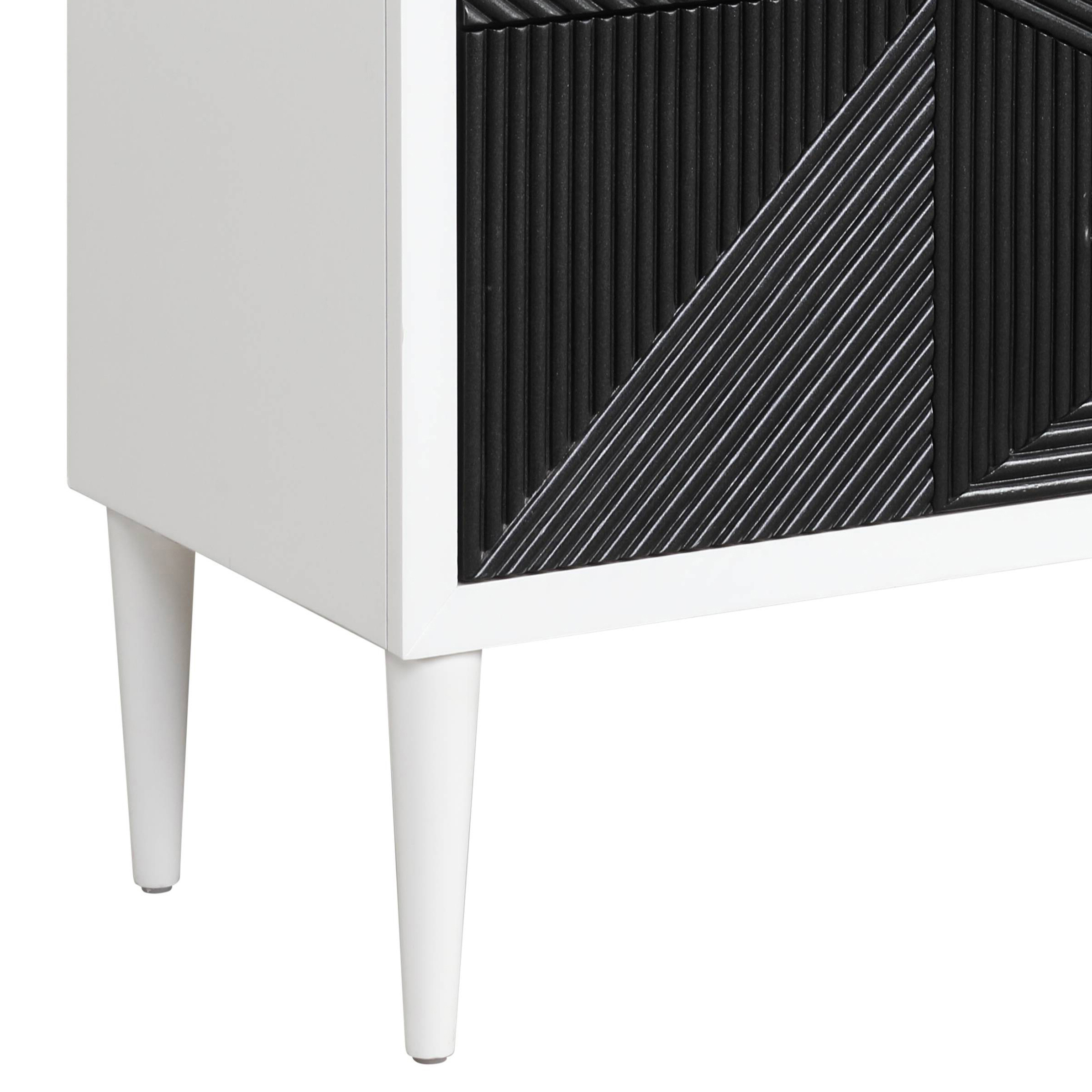 White and Black Accent Nightstand with 2 Drawers