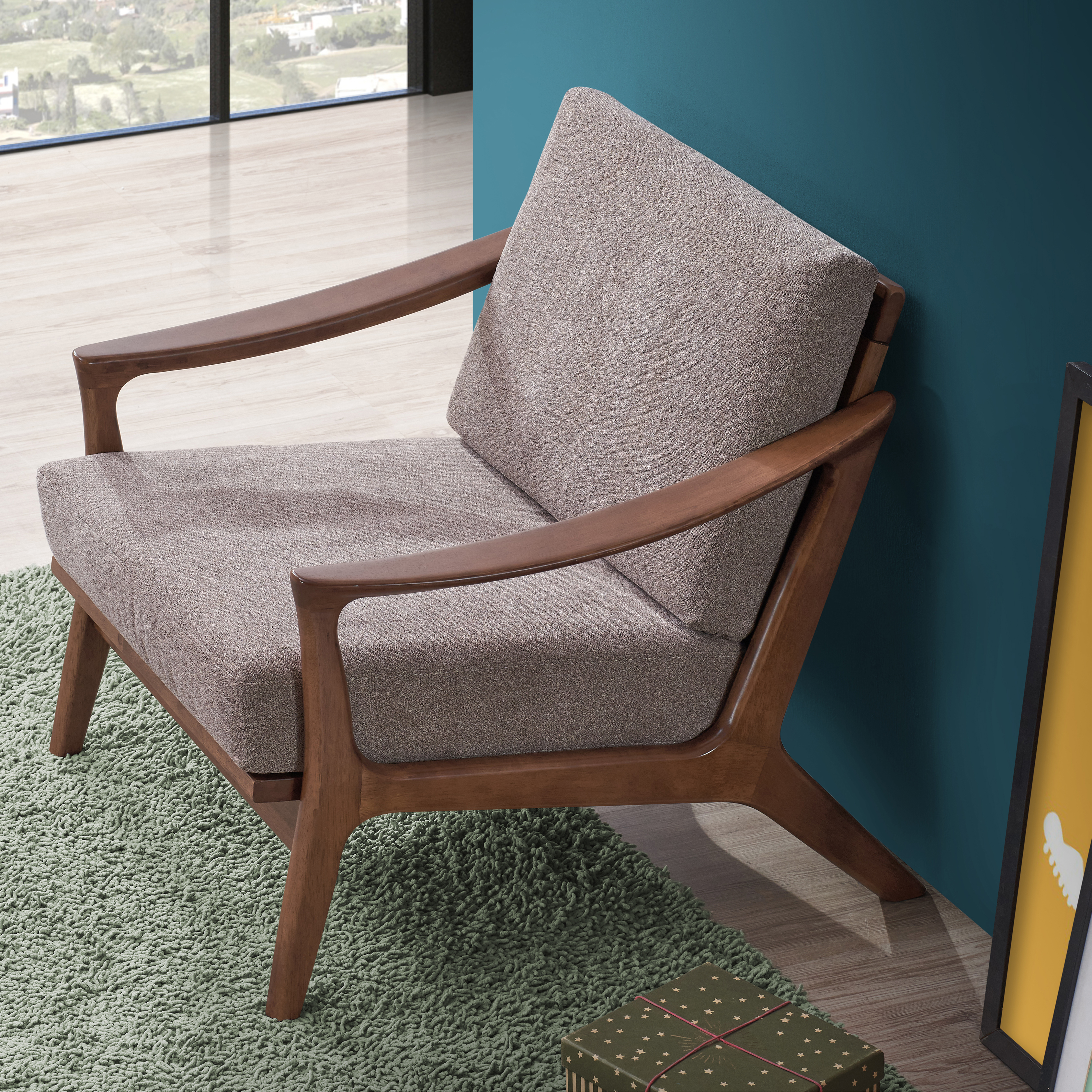 Light Brown And Brown Accent Chair with Removable Cushion