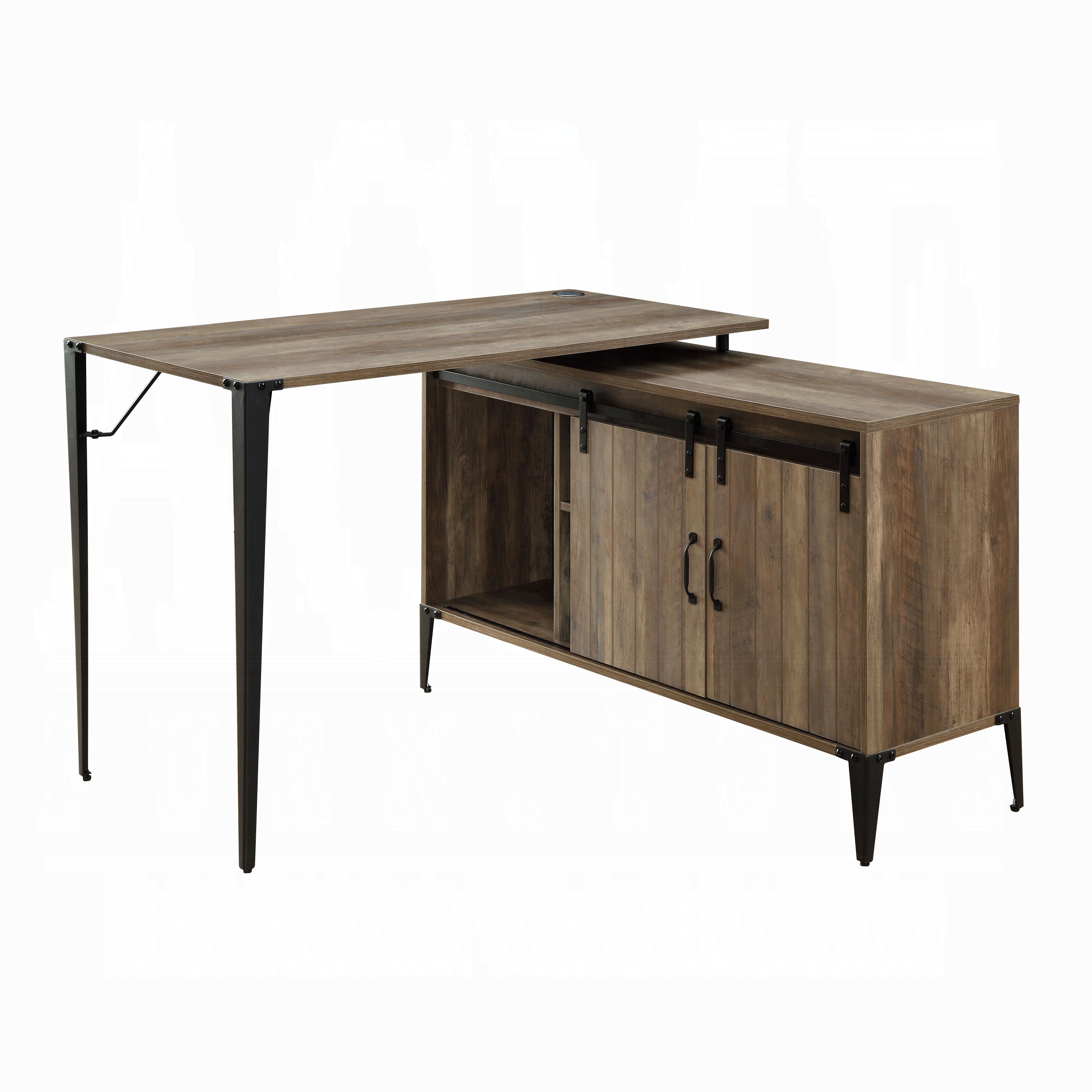 Rustic Oak Writing Desk with Sliding Barn Door