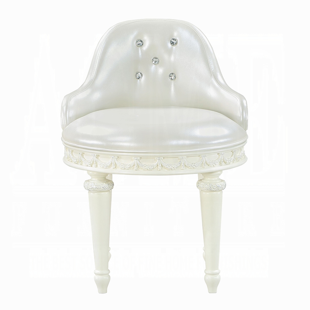 Ivory Swivel Vanity Chair with Tufted Back