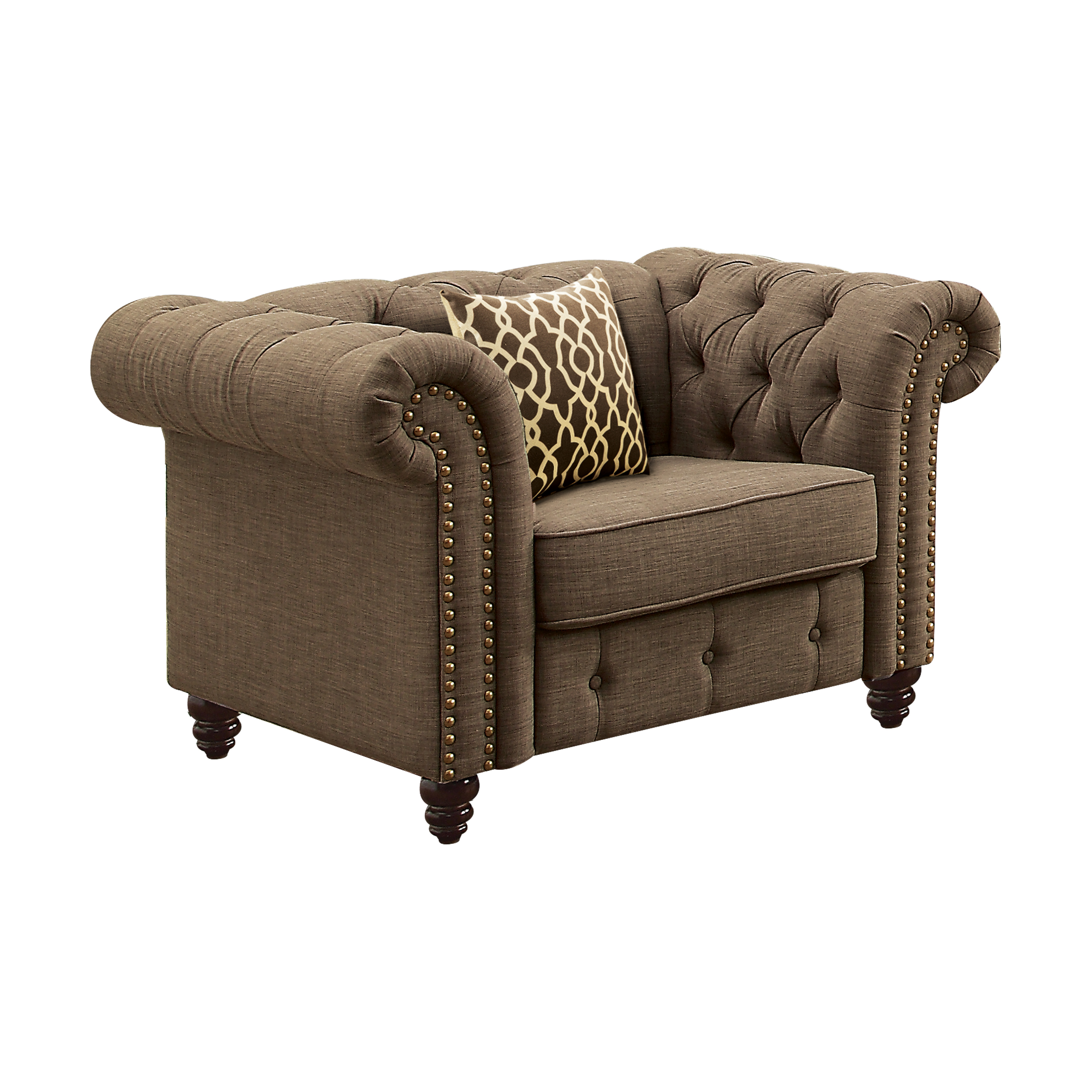 Brown Tufted Accent Chair with Pillow