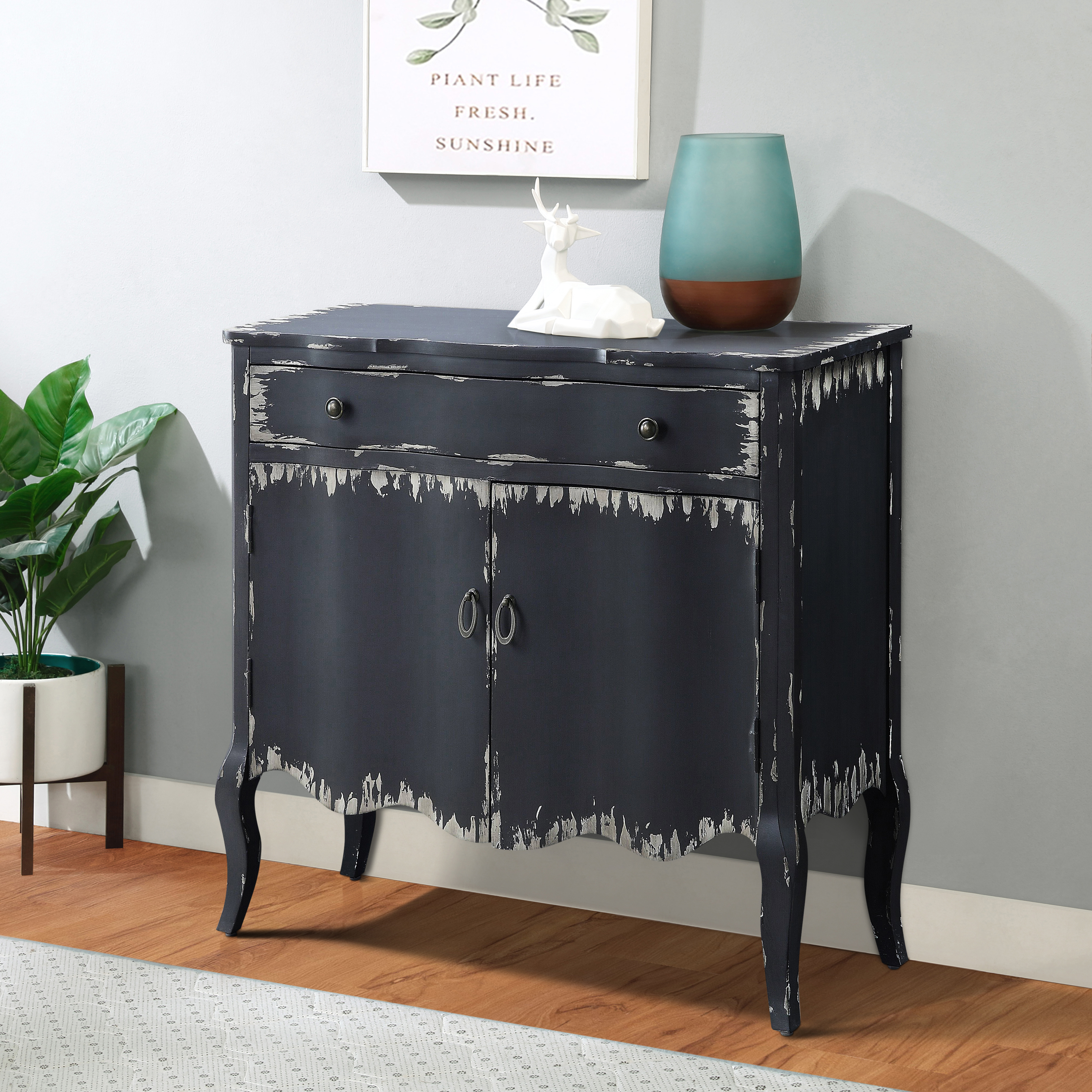 Antique Grey 2-door Console Table